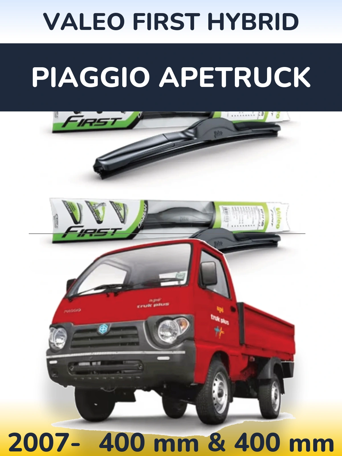 Komplet przednich wycieraczek Valeo First Hybrid 400 & 400 mm do Piaggio Apetruck 2007-2026