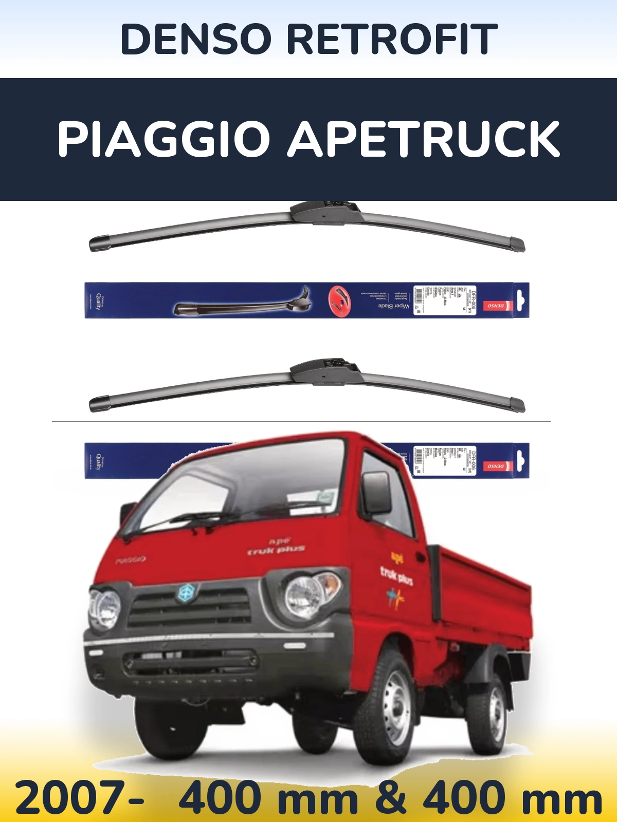 Komplet przednich wycieraczek Denso Retrofit 400 & 400 mm do Piaggio Apetruck 2007-2026