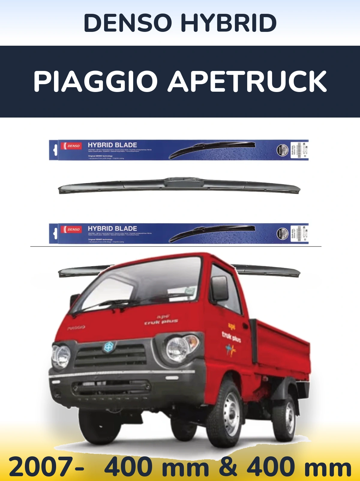 Komplet przednich wycieraczek Denso Hybrid 400 & 400 mm do Piaggio Apetruck 2007-2026