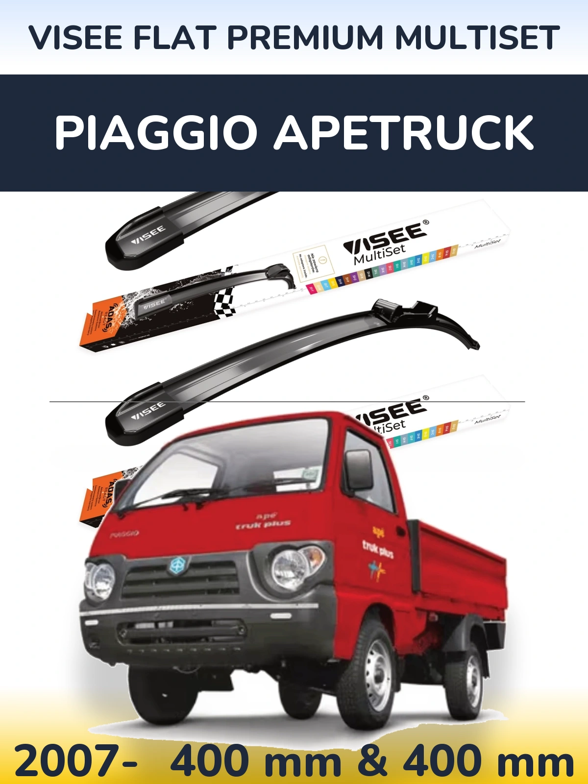 Komplet przednich wycieraczek VISEE FLAT PREMIUM MultiSet 400 & 400 mm do Piaggio Apetruck 2007-2026