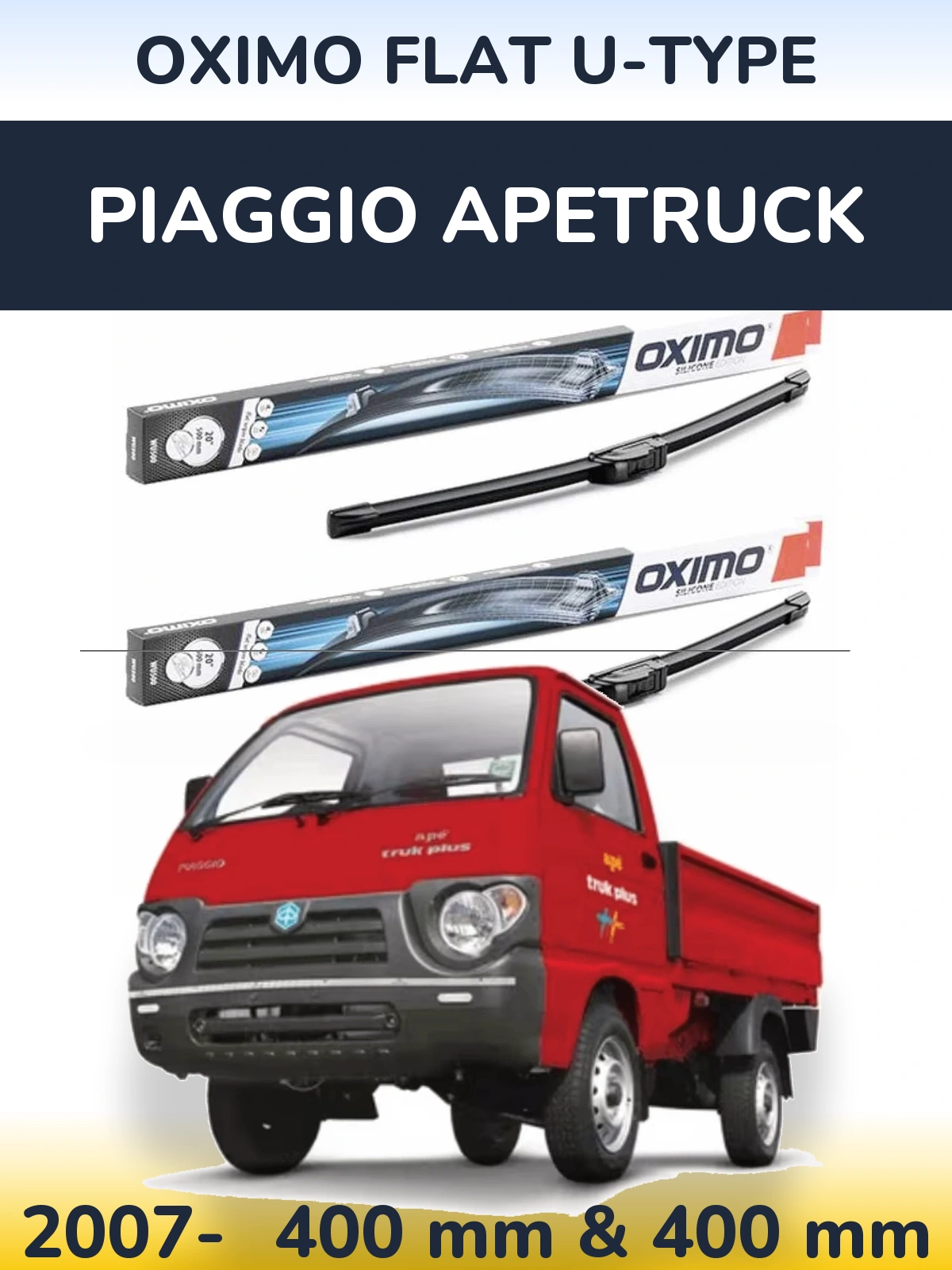 Komplet przednich wycieraczek Oximo Flat U-type 400 & 400 mm do Piaggio Apetruck 2007-2026