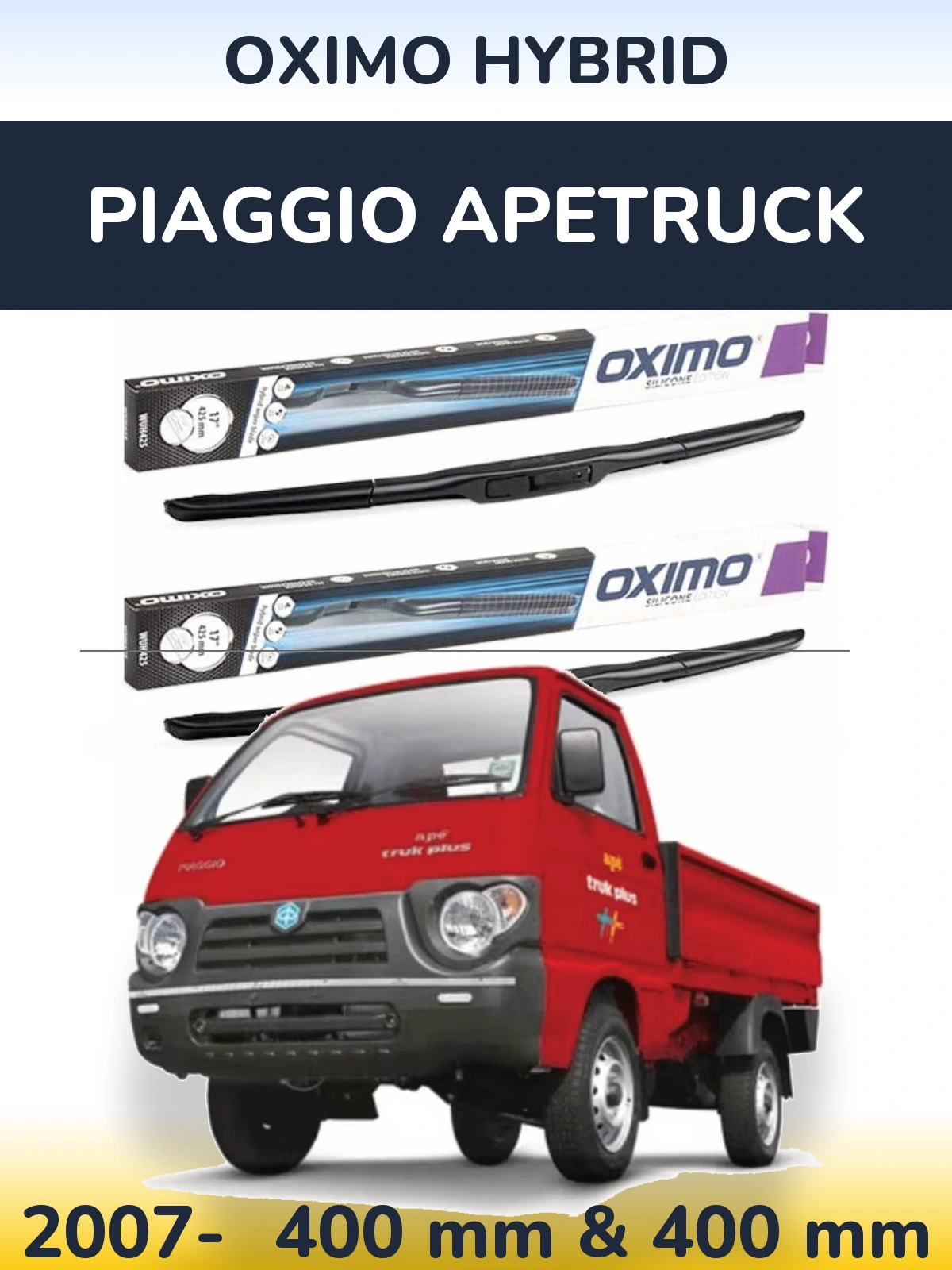 Komplet przednich wycieraczek Oximo Hybrid 400 & 400 mm do Piaggio Apetruck 2007-2026