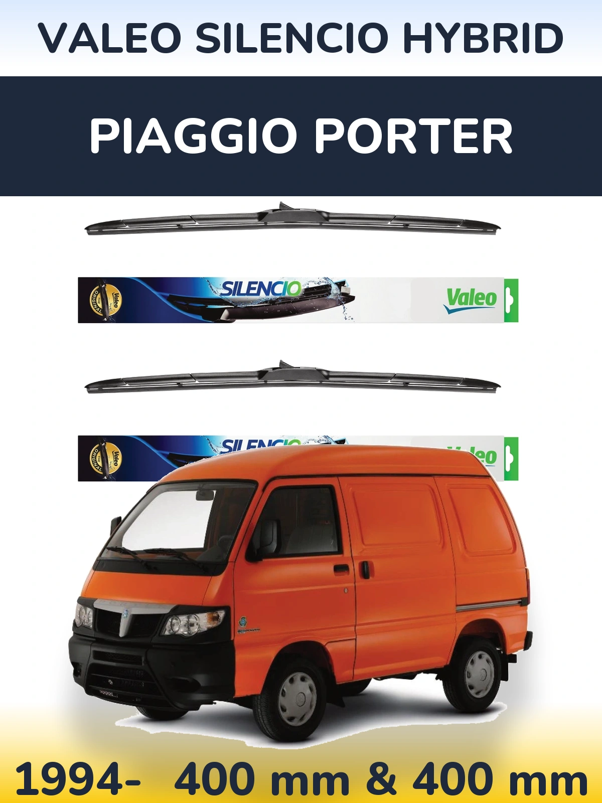 Komplet przednich wycieraczek Valeo Silencio Hybrid 400 & 400 mm do Piaggio Porter 1994-2026