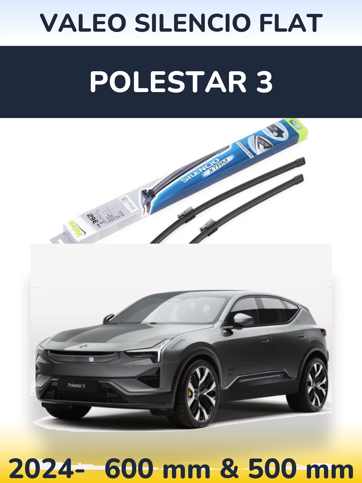 Front wiper blade set Valeo Silencio Flat 600 & 500 mm for Polestar 3 2024-2026
