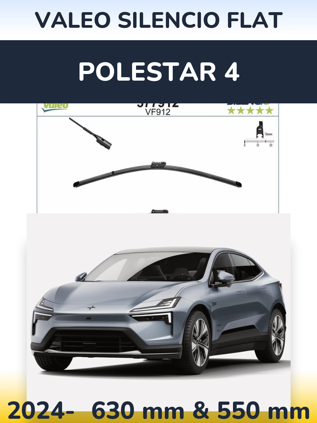 Front wiper blade set Valeo Silencio Flat 630 & 550 mm for Polestar 4 2024-2026
