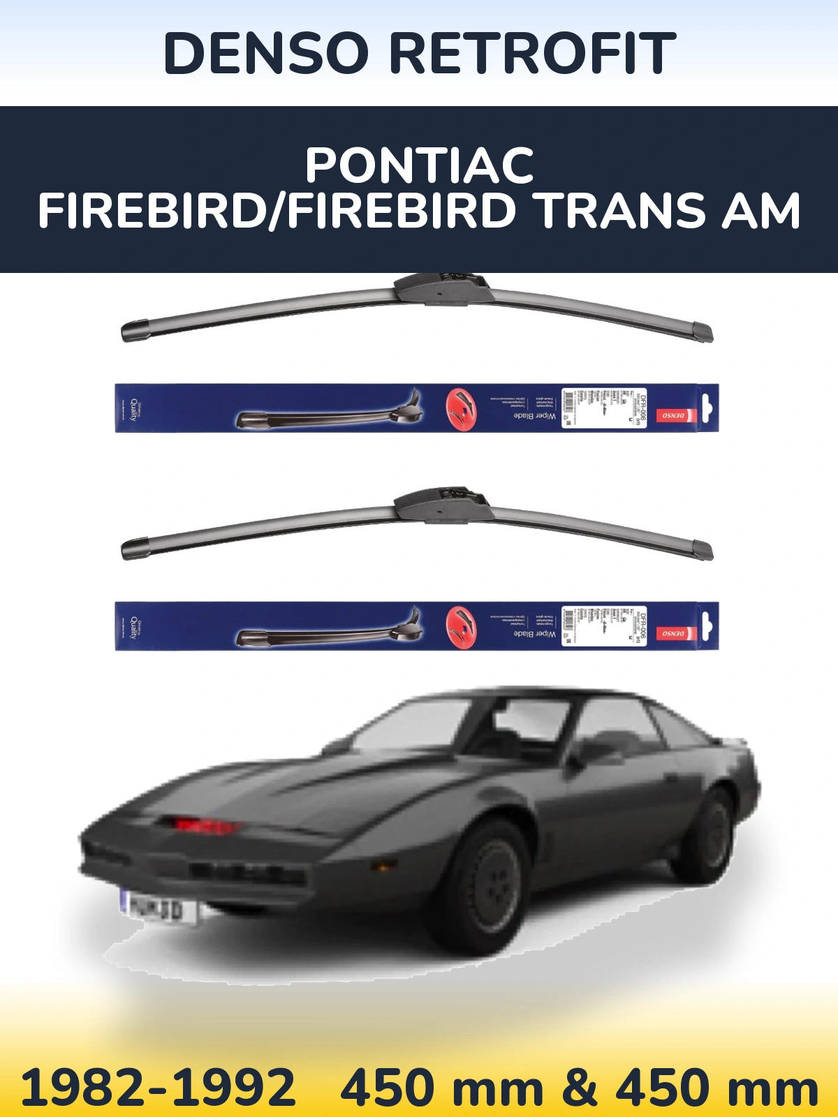 Komplet przednich wycieraczek Denso Retrofit 450 & 450 mm do Pontiac Firebird/Firebird Trans Am 1982-1992