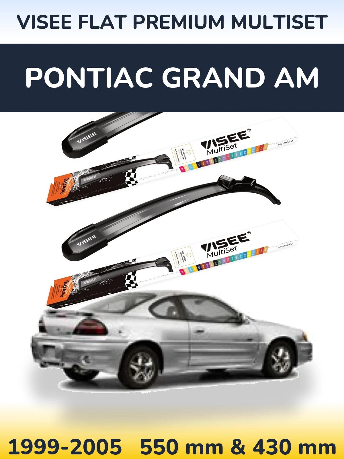 Komplet przednich wycieraczek VISEE FLAT PREMIUM MultiSet 550 & 430 mm do Pontiac Grand AM 1999-2005