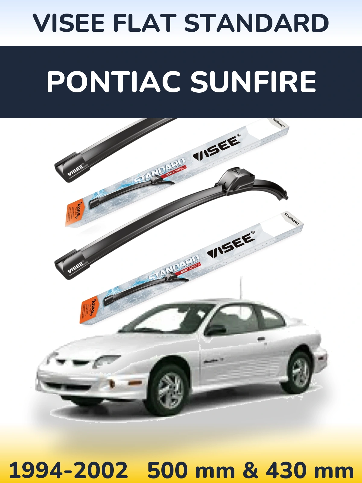 Комплект передних дворников VISEE FLAT STANDARD 500 & 430 мм для Pontiac Sunfire 1994-2002