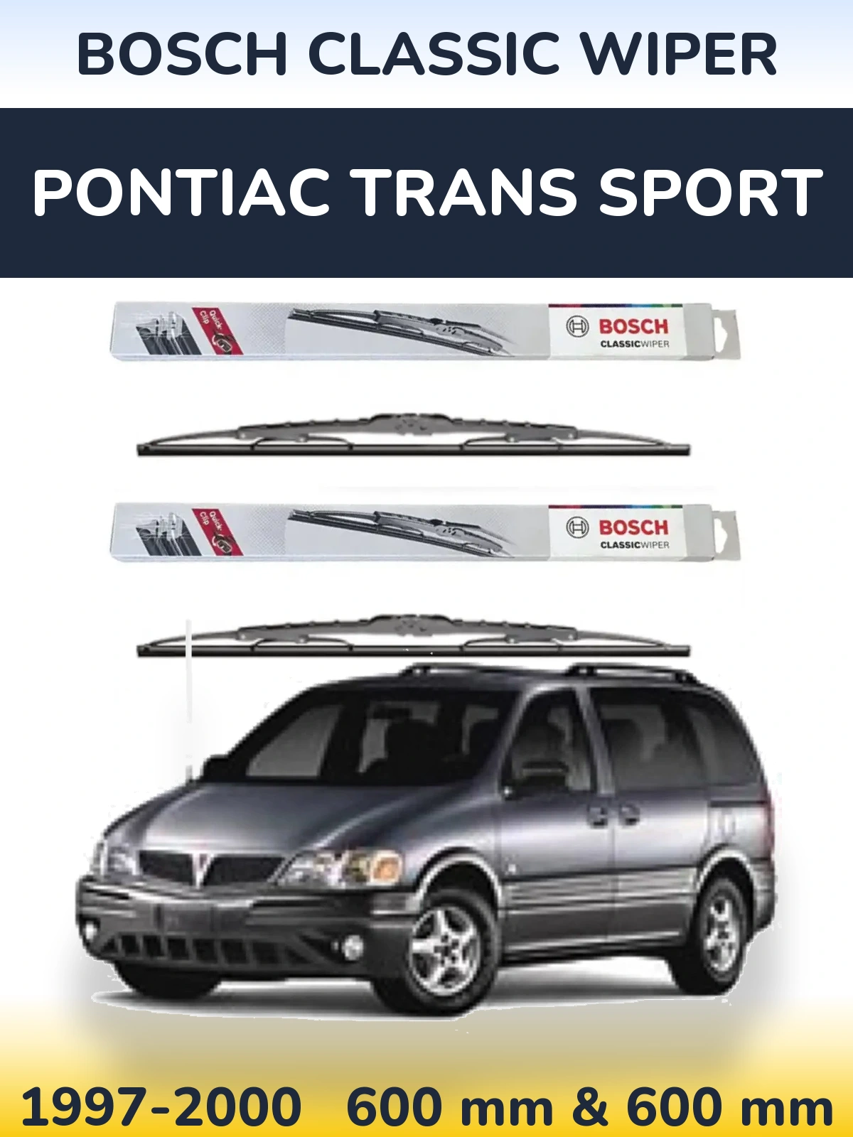 Комплект передних дворников BOSCH Classic Wiper 600 & 600 мм для Pontiac Trans Sport 1997-2000