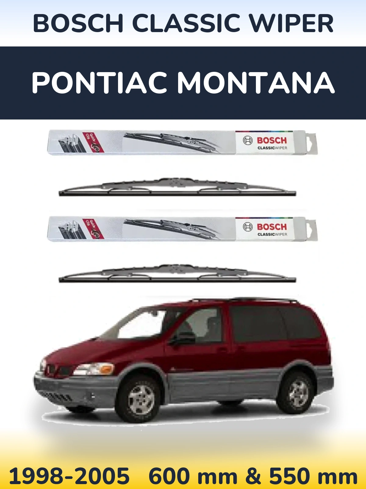 Комплект передних дворников BOSCH Classic Wiper 600 & 550 мм для Pontiac Montana 1998-2005