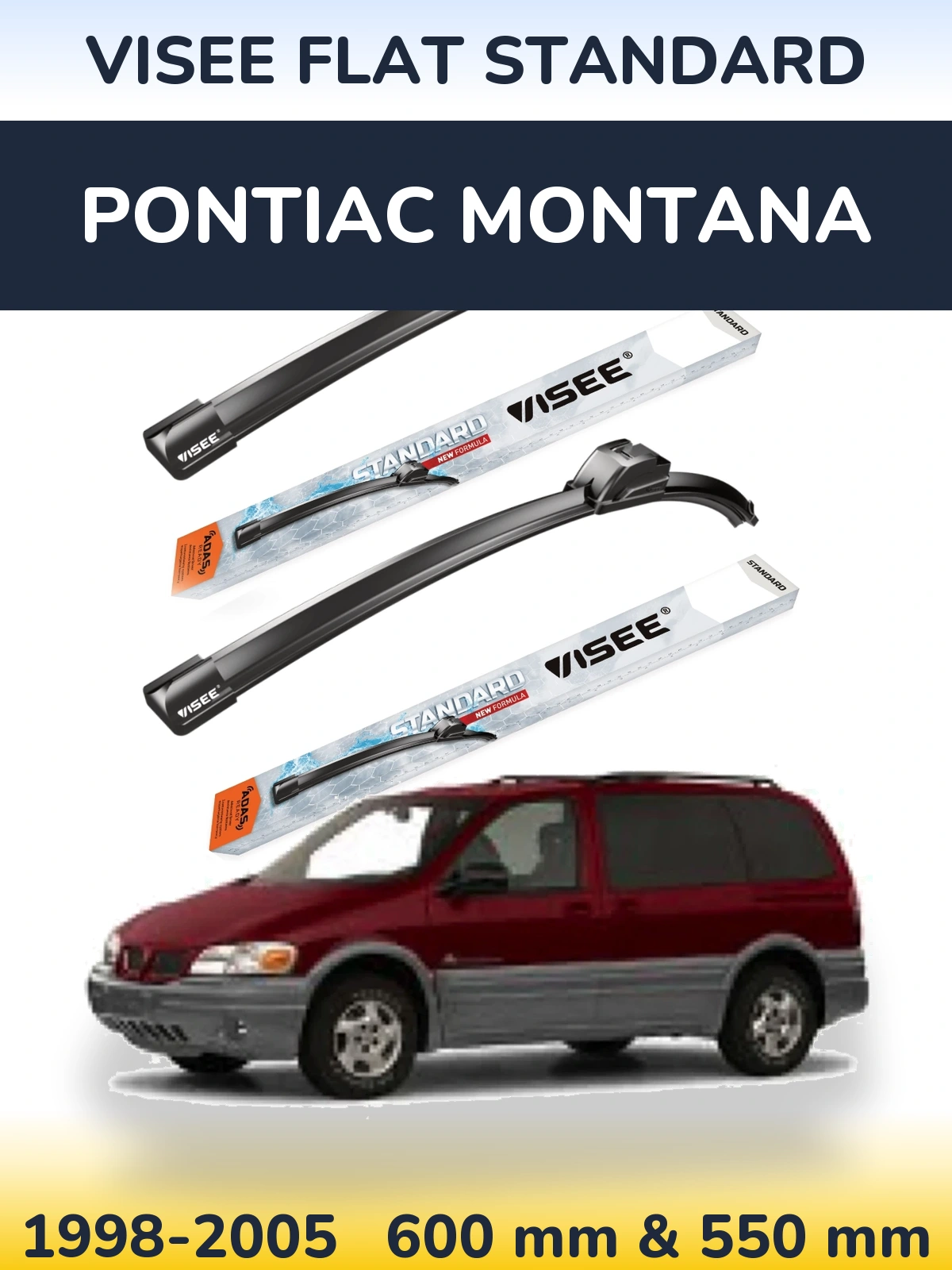 Комплект передних дворников VISEE FLAT STANDARD 600 & 550 мм для Pontiac Montana 1998-2005