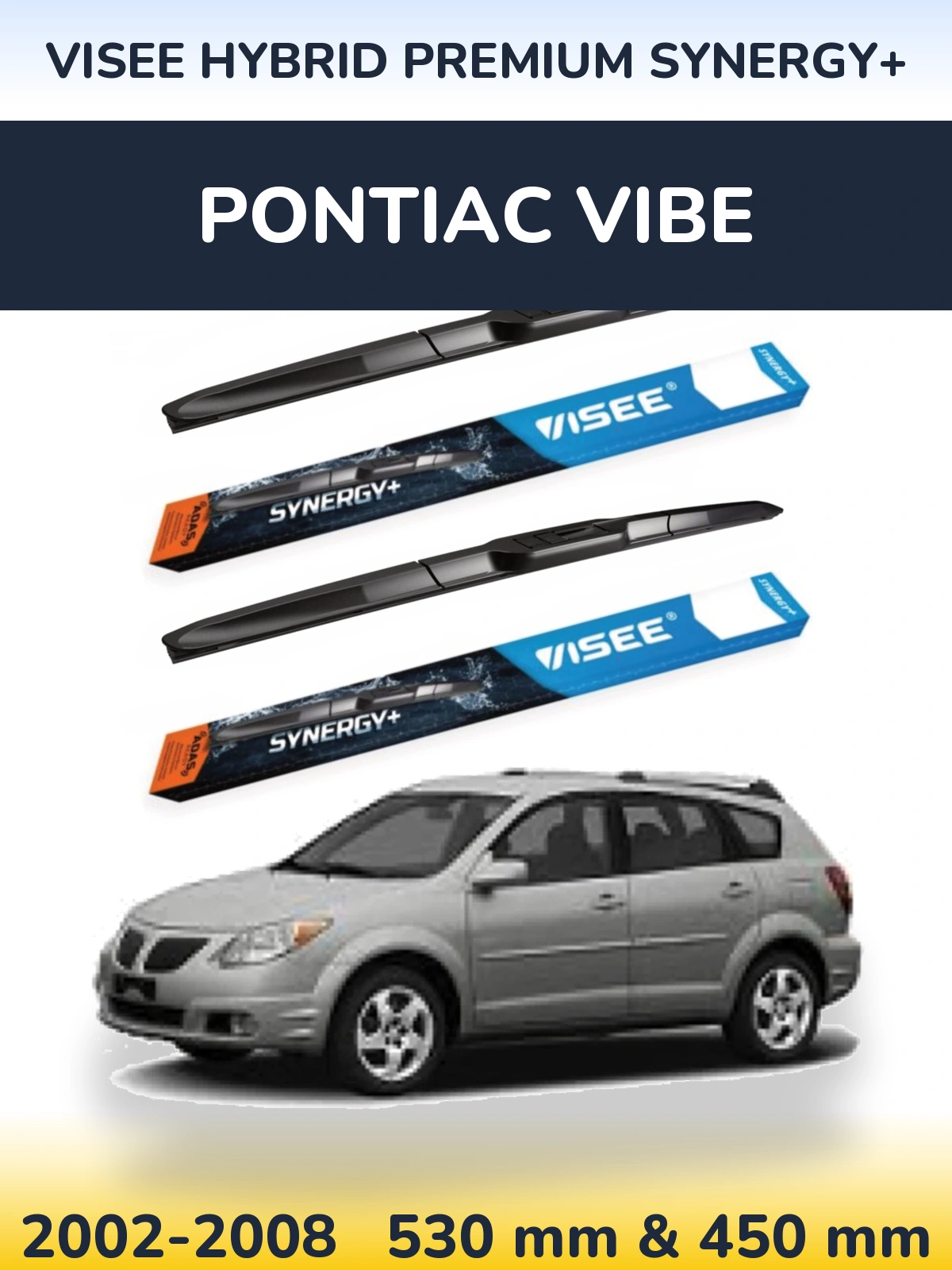 Комплект передних дворников VISEE HYBRID PREMIUM SYNERGY+ 530 & 450 мм для Pontiac Vibe 2002-2008