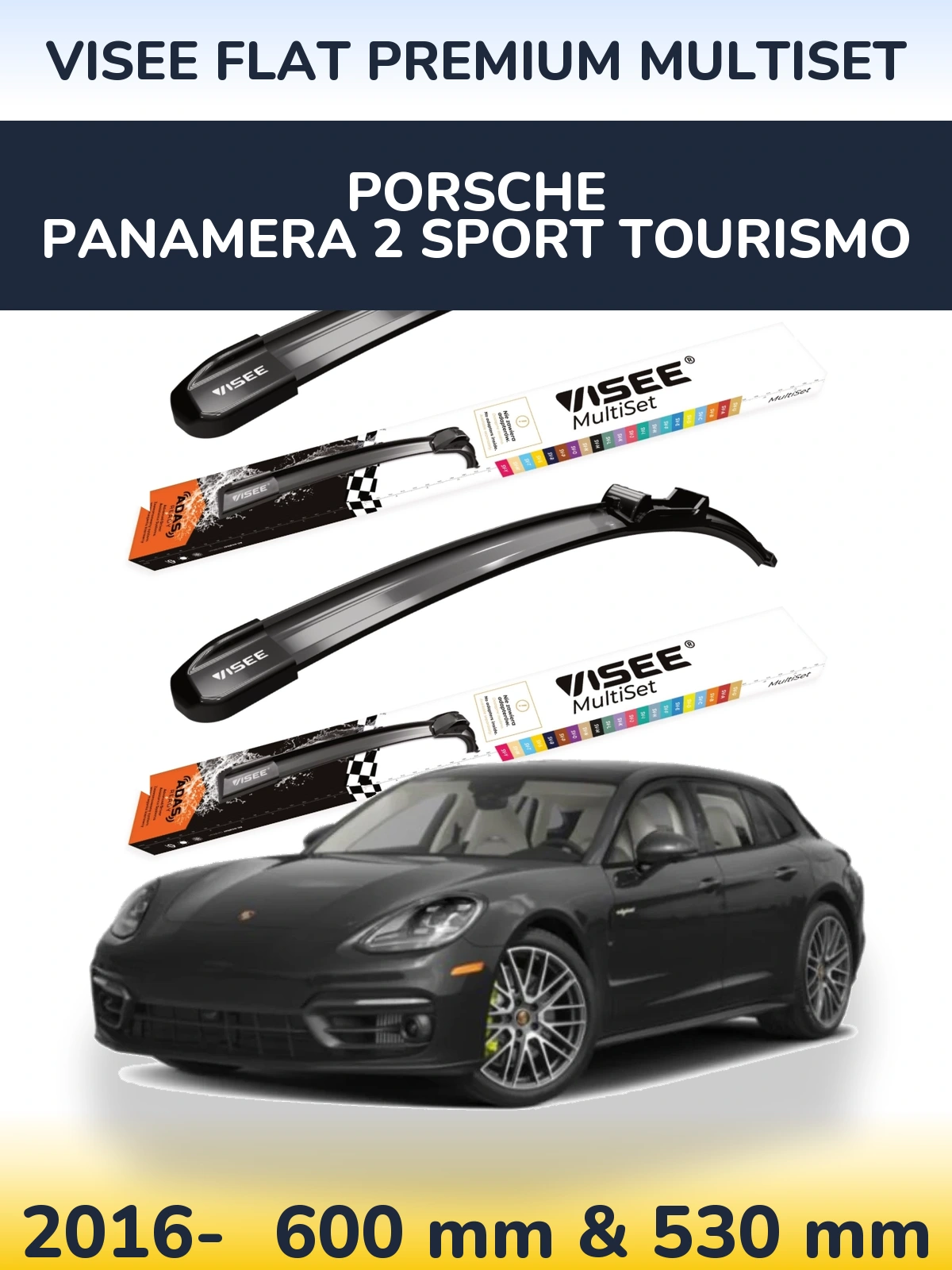 Komplet przednich wycieraczek VISEE FLAT PREMIUM MultiSet 600 & 530 mm do Porsche Panamera 2 Sport Tourismo 2016-2026