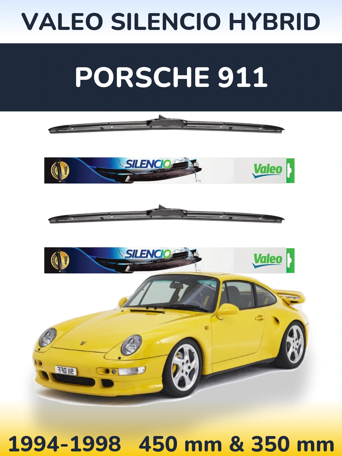 Комплект передних дворников Valeo Silencio Hybrid 450 & 350 мм для Porsche 911 1994-1998