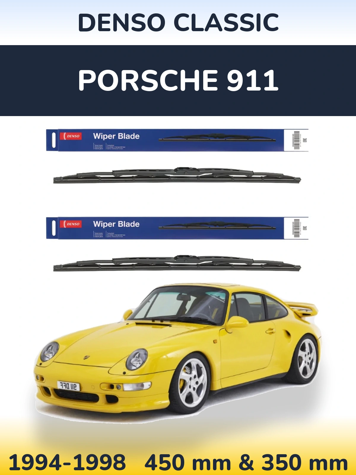 Komplet przednich wycieraczek Denso Classic 450 & 350 mm do Porsche 911 1994-1998