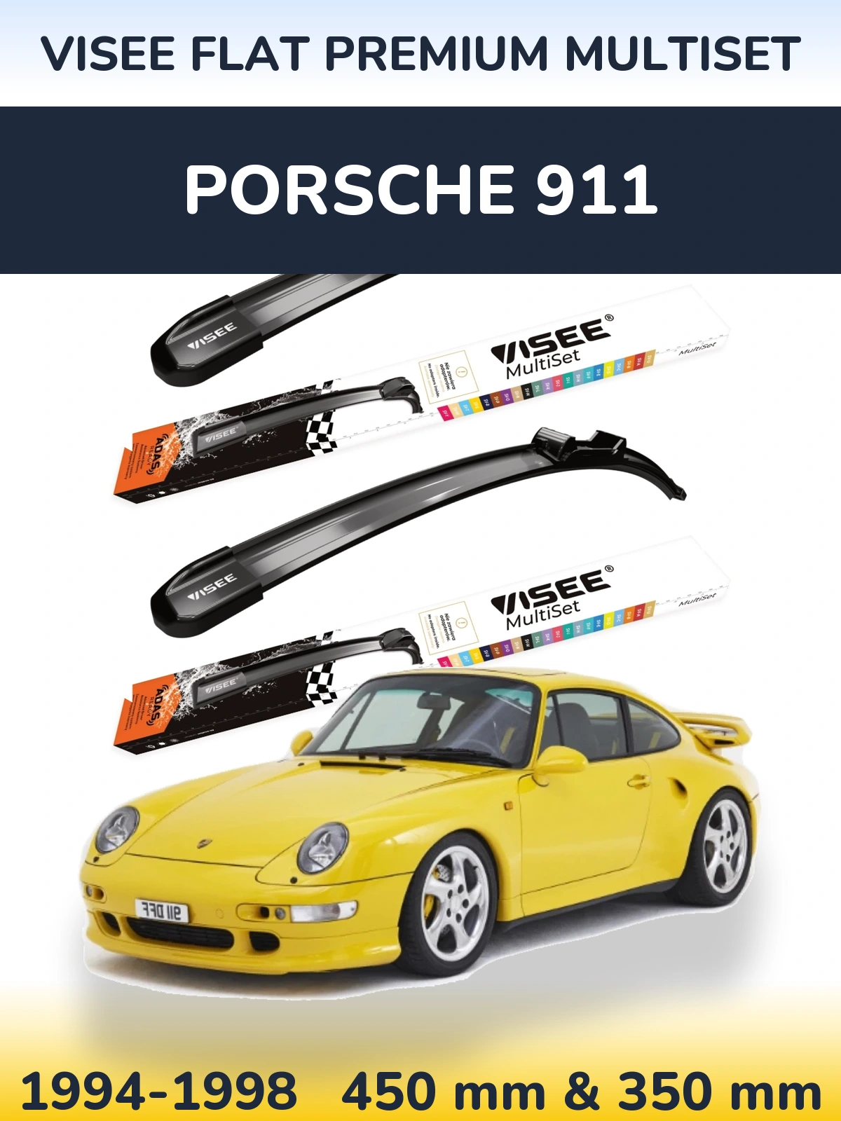 Front wiper blade set VISEE FLAT PREMIUM MultiSet 450 & 350 mm for Porsche 911 1994-1998