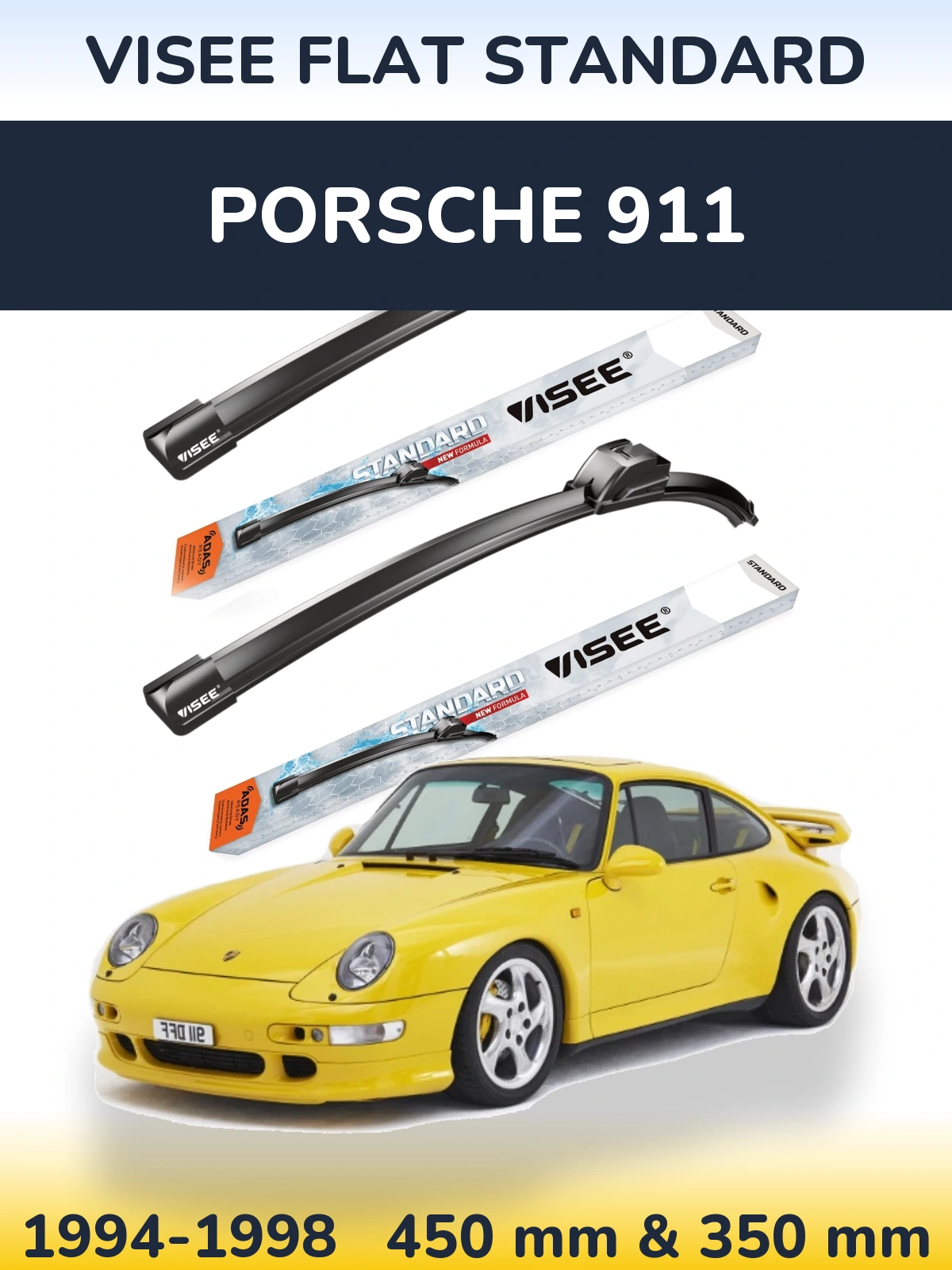 Комплект передних дворников VISEE FLAT STANDARD 450 & 350 мм для Porsche 911 1994-1998