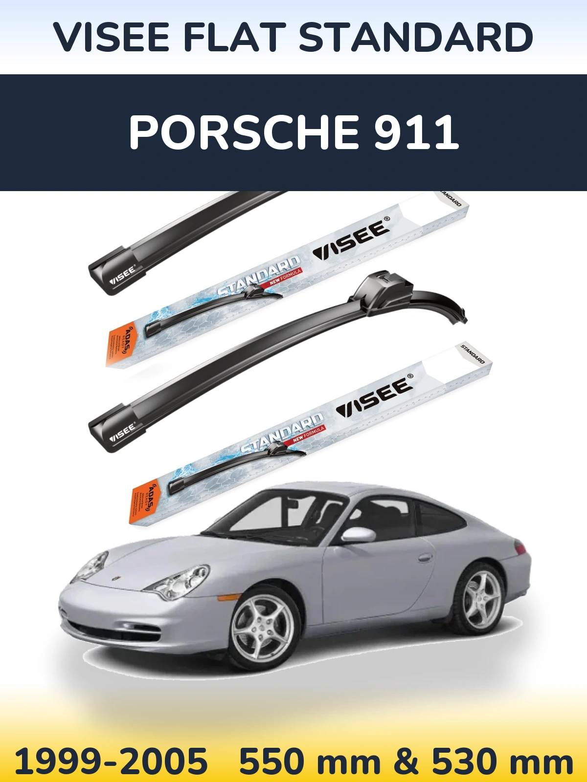 Komplet przednich wycieraczek VISEE FLAT STANDARD 550 & 530 mm do Porsche 911 1999-2005