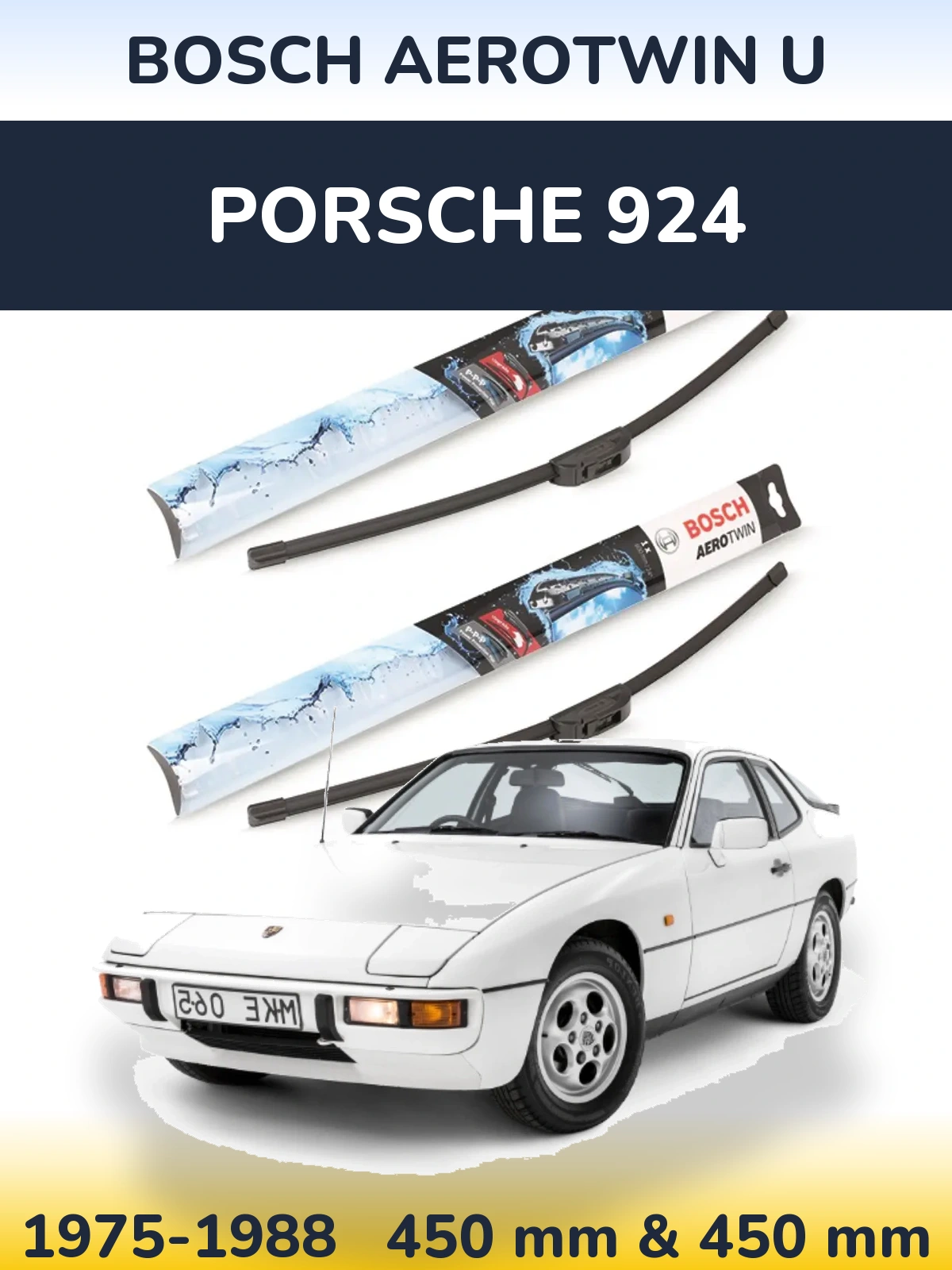 Front wiper blade set BOSCH AeroTwin U 450 & 450 mm for Porsche 924 1975-1988
