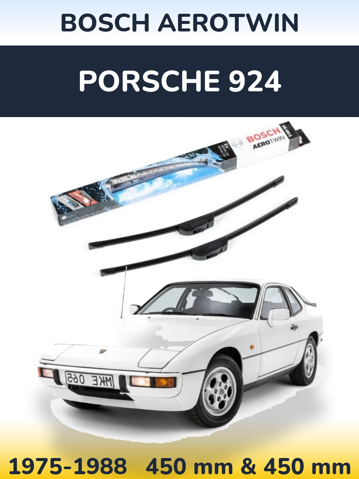 Front wiper blade set BOSCH AeroTwin 450 & 450 mm for Porsche 924 1975-1988