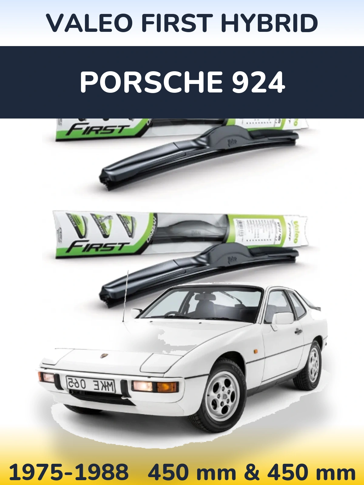Front wiper blade set Valeo First Hybrid 450 & 450 mm for Porsche 924 1975-1988