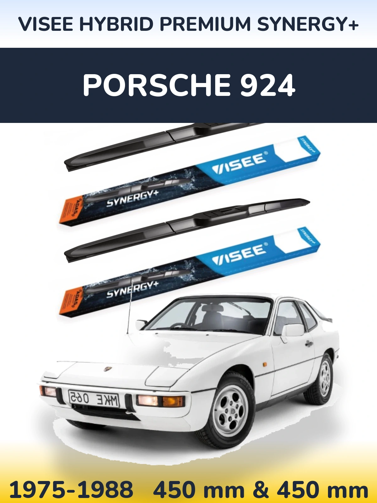 Front wiper blade set VISEE HYBRID PREMIUM SYNERGY+ 450 & 450 mm for Porsche 924 1975-1988