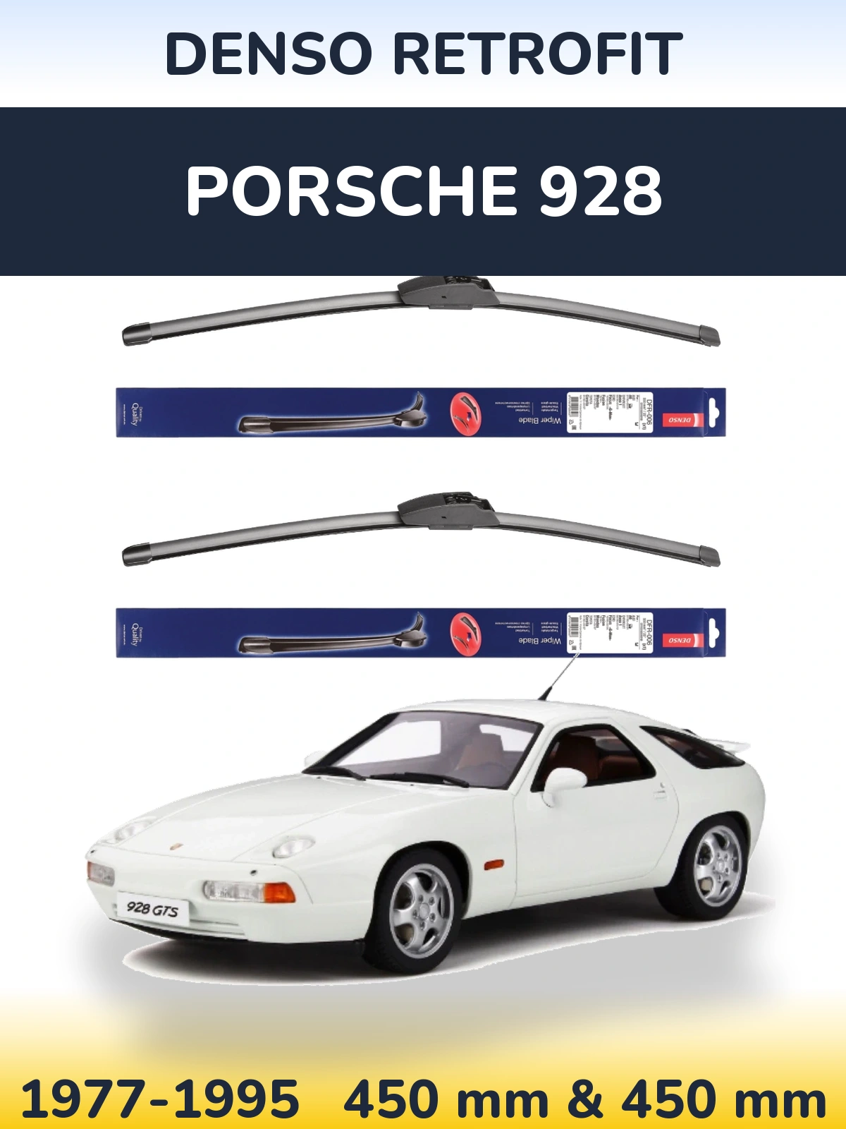 Front wiper blade set Denso Retrofit 450 & 450 mm for Porsche 928 1977-1995