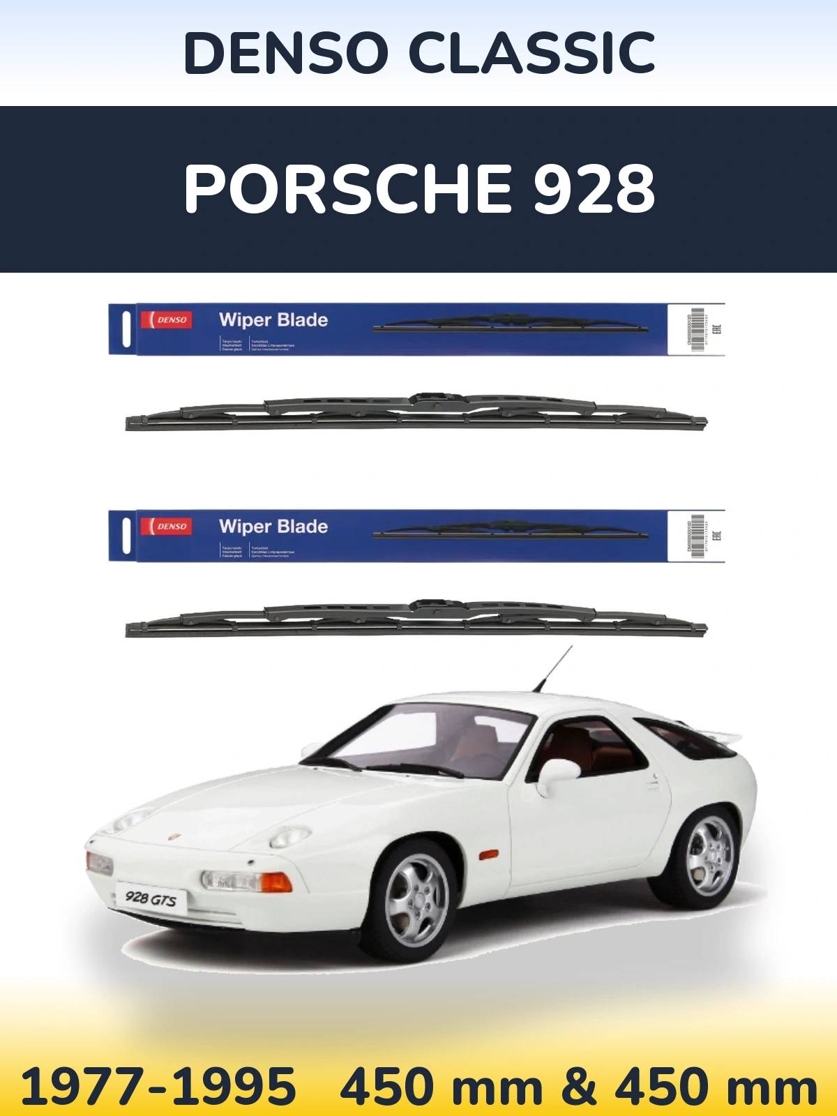 Front wiper blade set Denso Classic 450 & 450 mm for Porsche 928 1977-1995