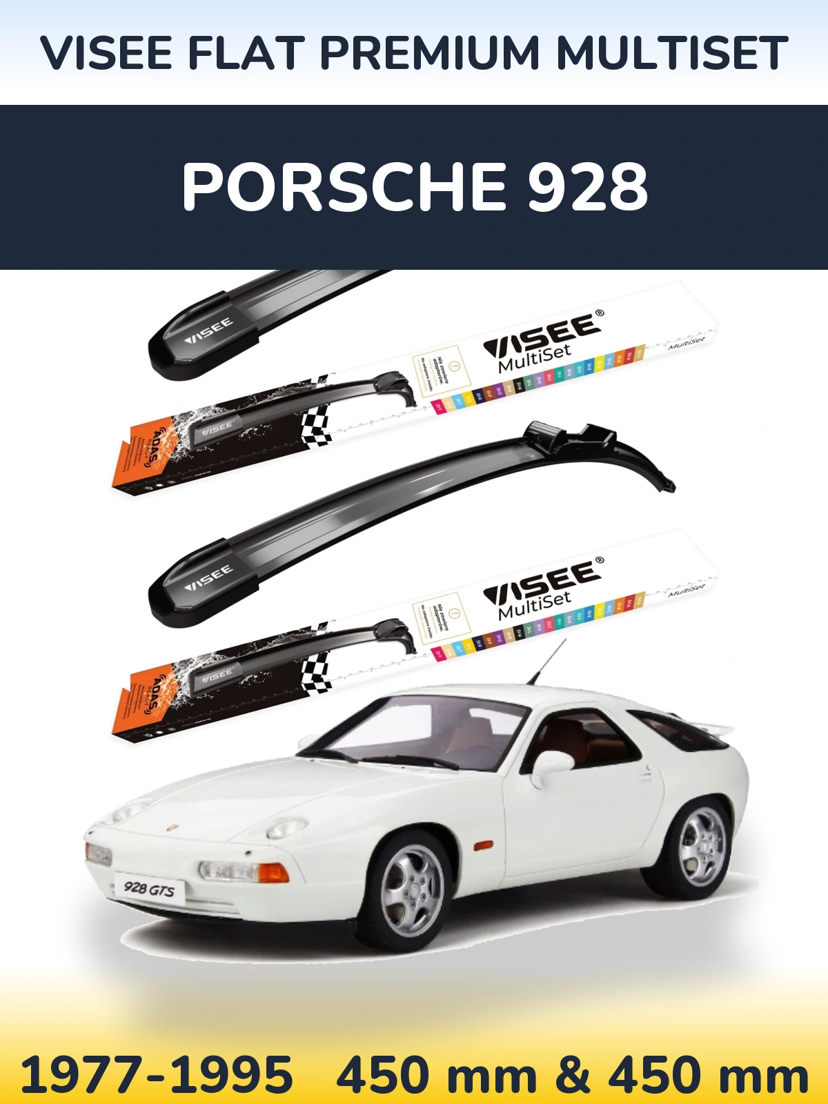 Front wiper blade set VISEE FLAT PREMIUM MultiSet 450 & 450 mm for Porsche 928 1977-1995