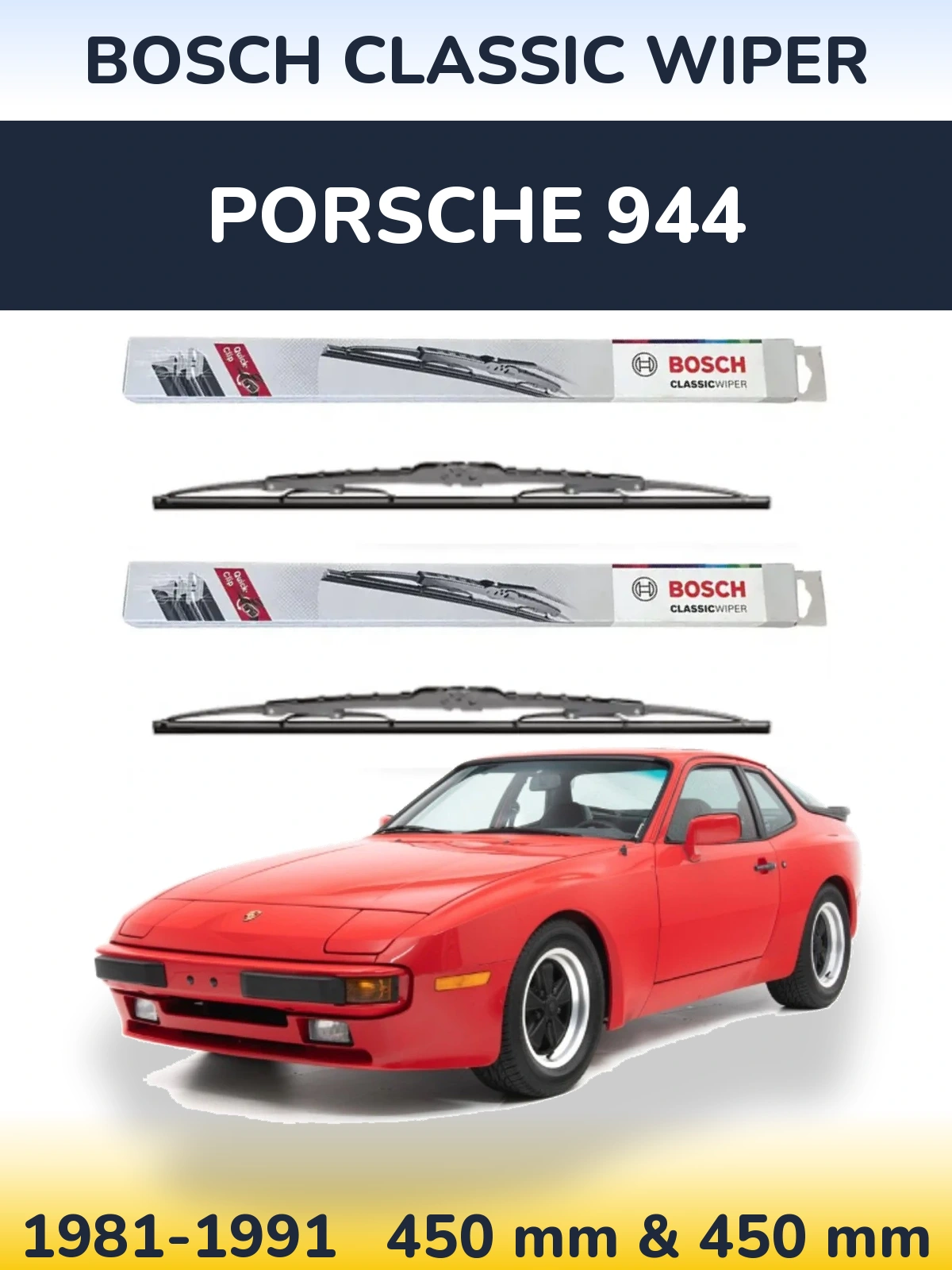 Komplet przednich wycieraczek BOSCH Classic Wiper 450 & 450 mm do Porsche 944 1981-1991