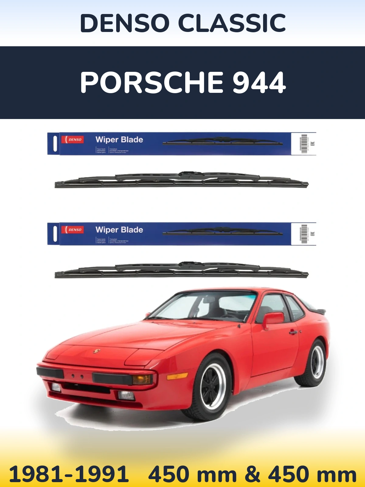 Front wiper blade set Denso Classic 450 & 450 mm for Porsche 944 1981-1991