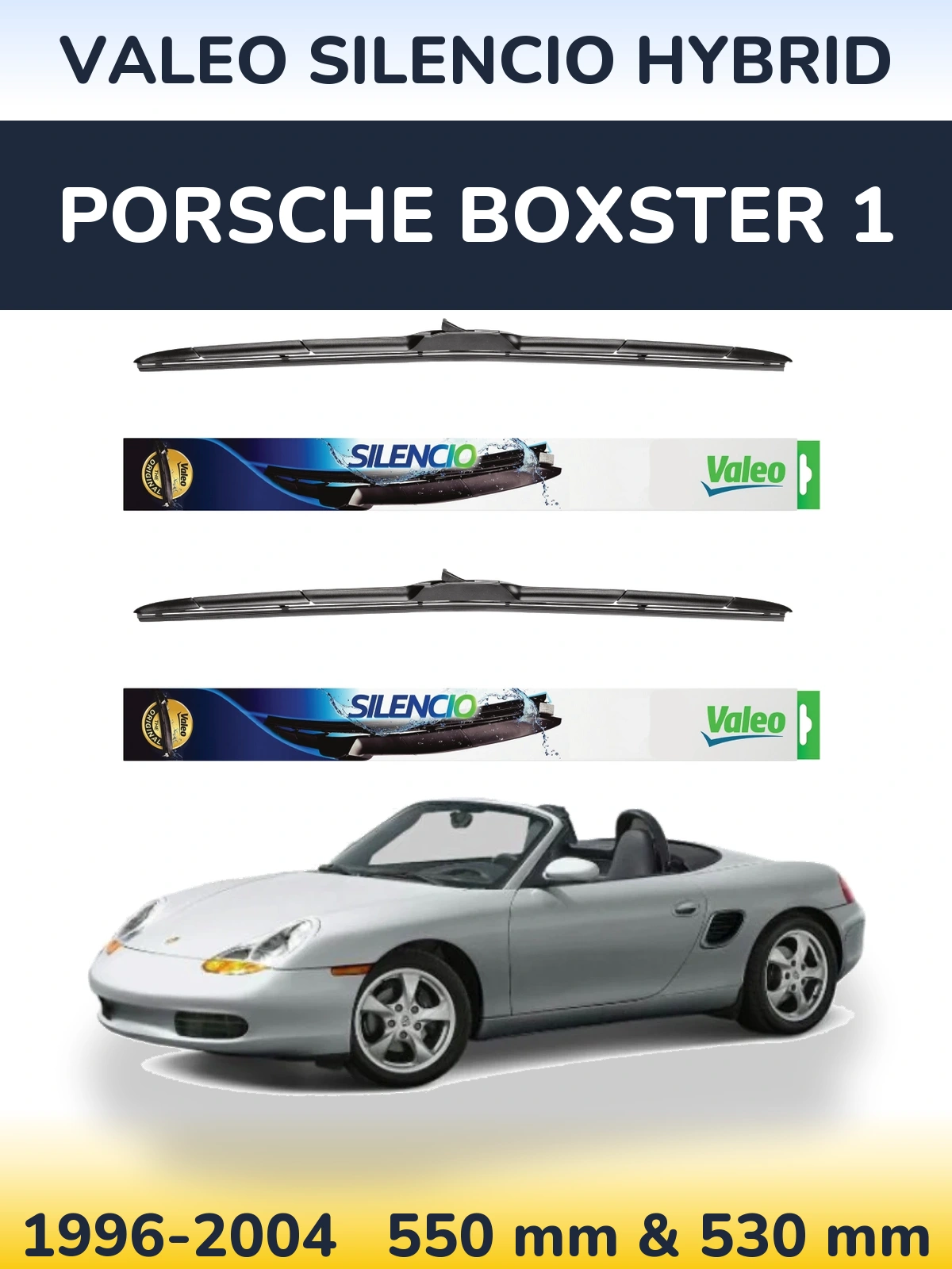 Komplet przednich wycieraczek Valeo Silencio Hybrid 550 & 530 mm do Porsche Boxster 1 1996-2004