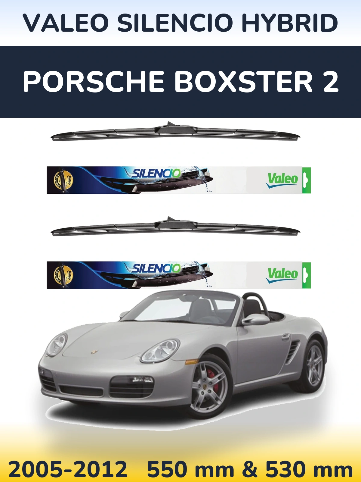 Komplet przednich wycieraczek Valeo Silencio Hybrid 550 & 530 mm do Porsche Boxster 2 2005-2012
