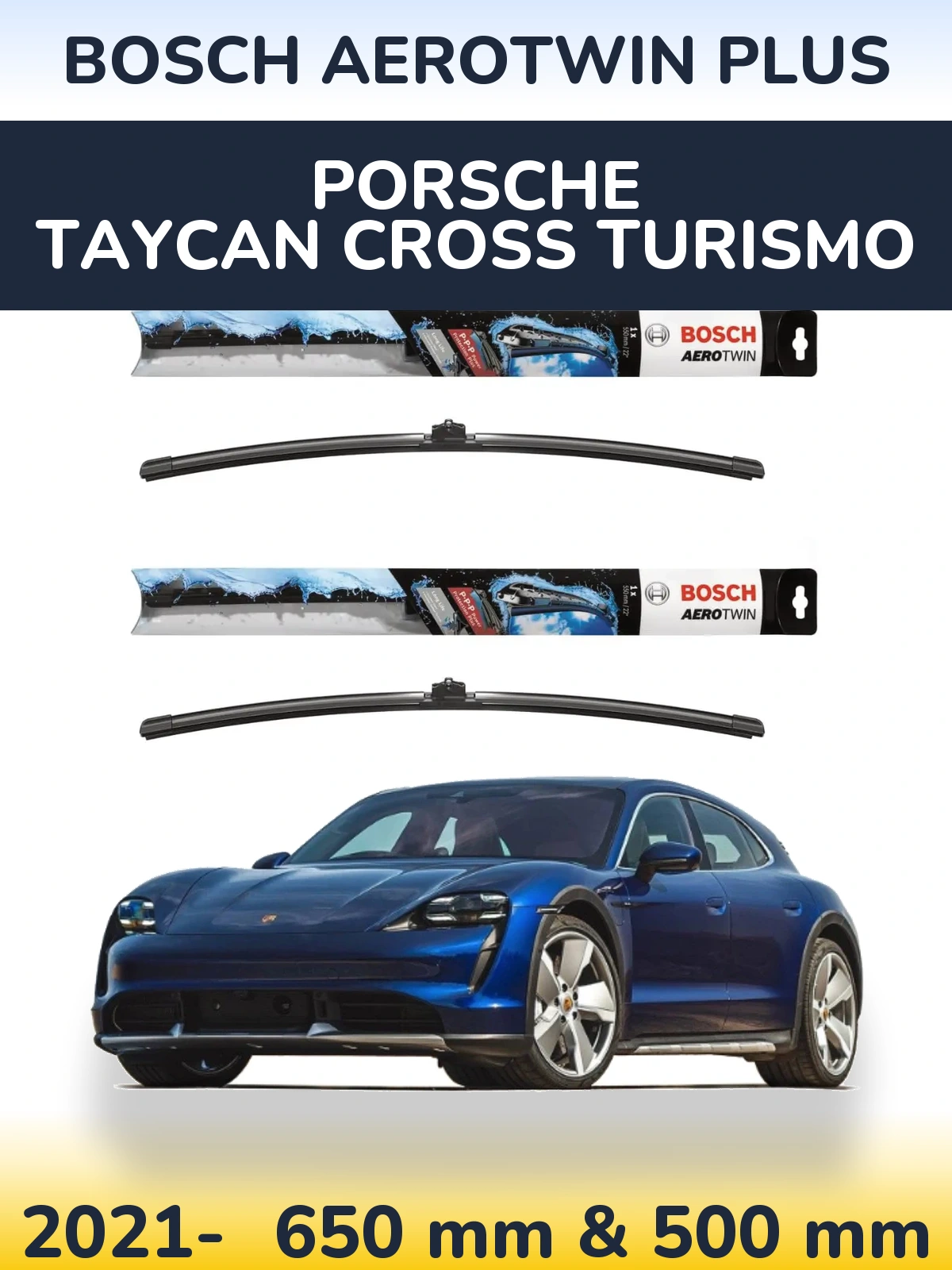 Komplet przednich wycieraczek BOSCH AeroTwin Plus 650 & 500 mm do Porsche Taycan Cross Turismo 2021-2026
