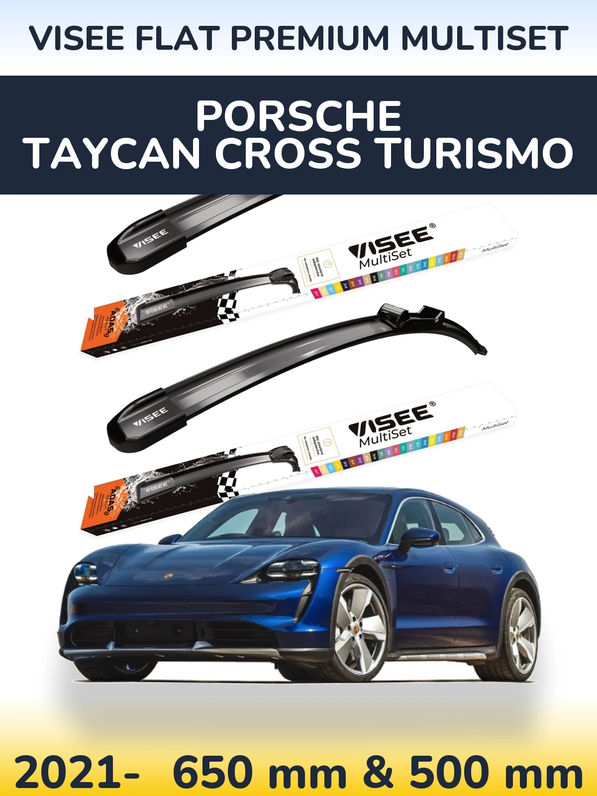 Komplet przednich wycieraczek VISEE FLAT PREMIUM MultiSet 650 & 500 mm do Porsche Taycan Cross Turismo 2021-2026