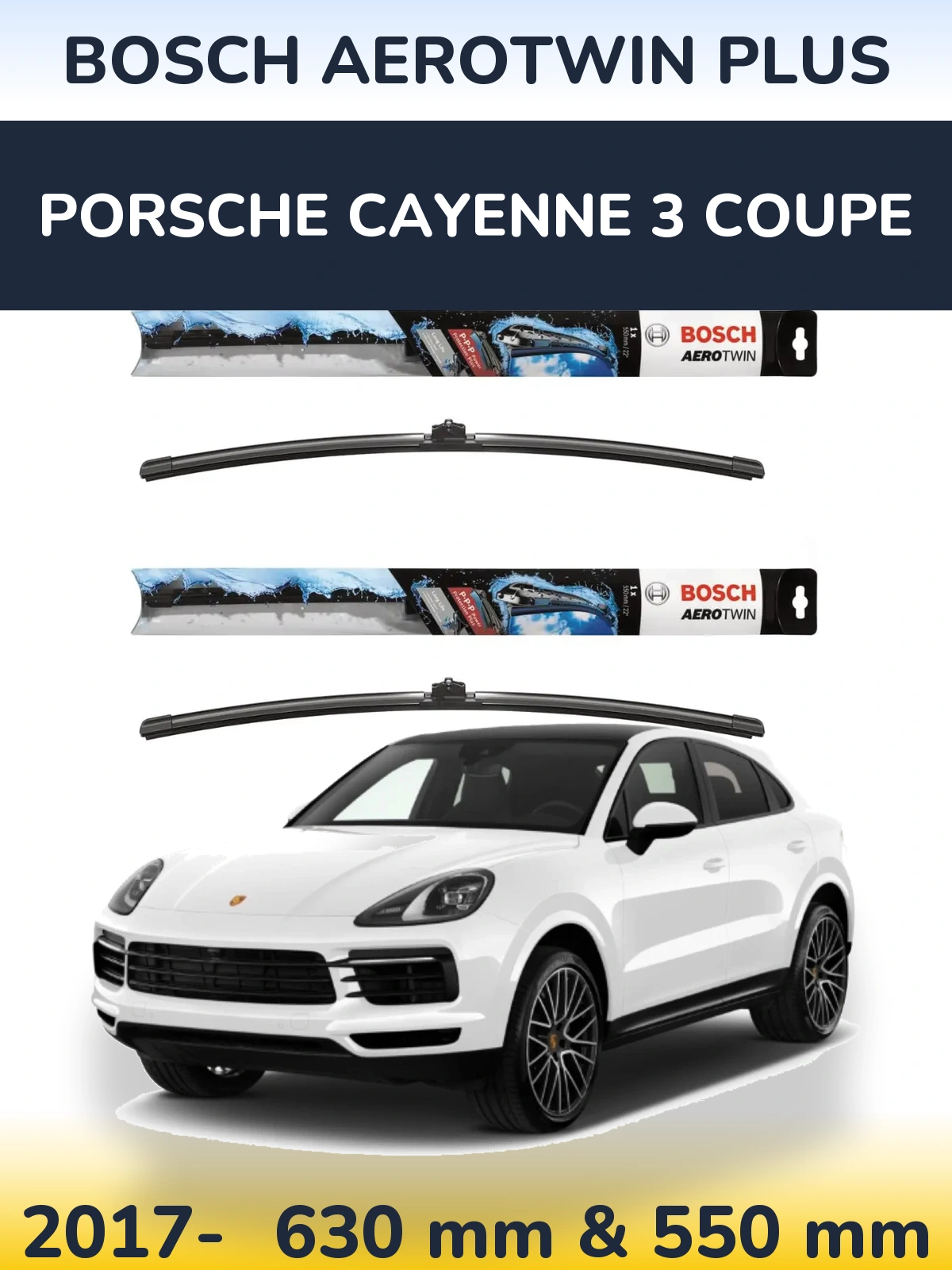 Комплект передних дворников BOSCH AeroTwin Plus 600 & 550 мм для Porsche Cayenne 3 Coupe 2017-2026