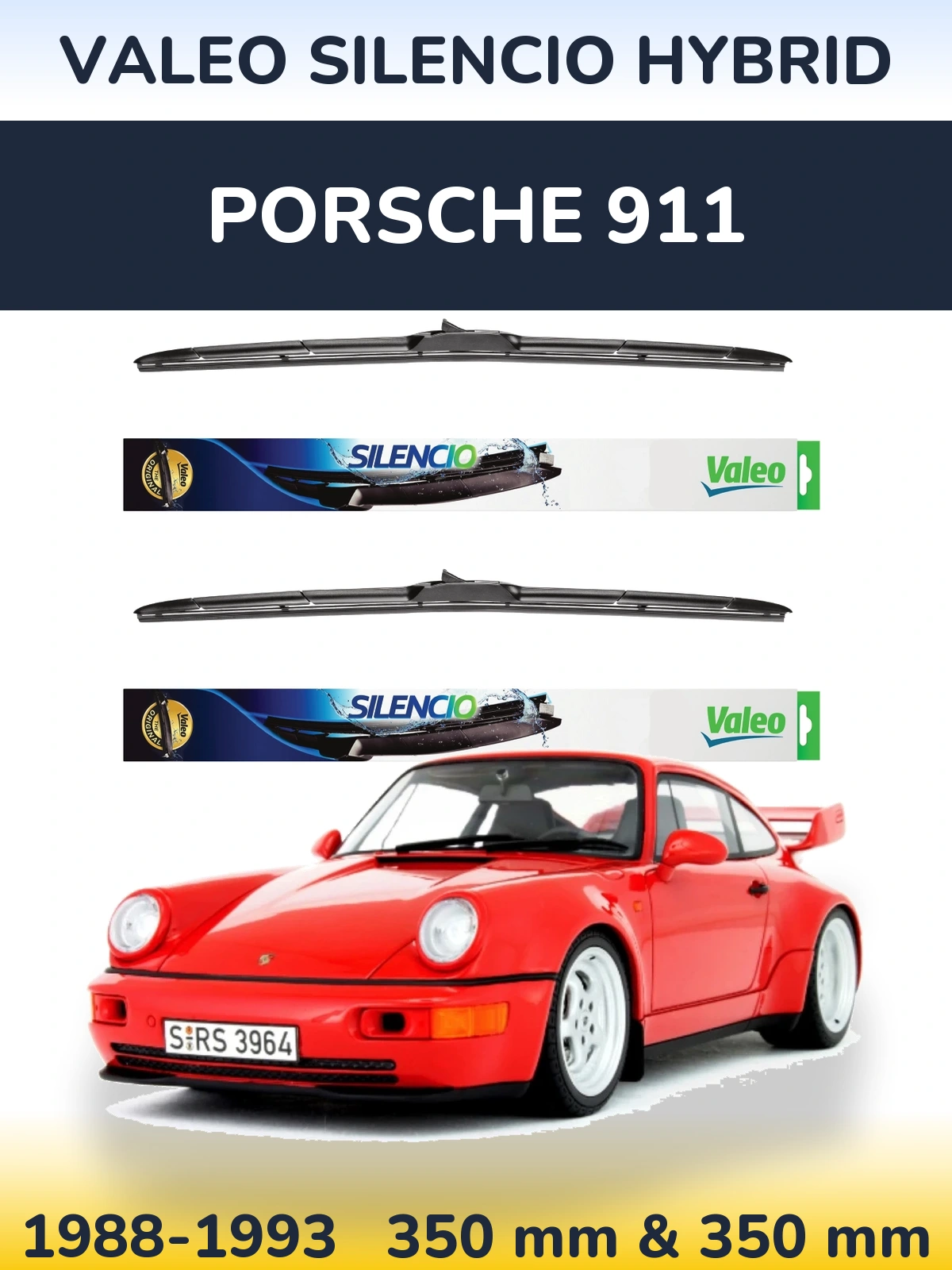 Komplet przednich wycieraczek Valeo Silencio Hybrid 350 & 350 mm do Porsche 911 1988-1993