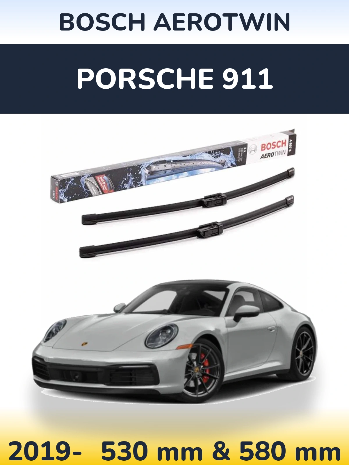 Комплект передних дворников BOSCH AeroTwin 530 & 580 мм для Porsche 911 2019-2026