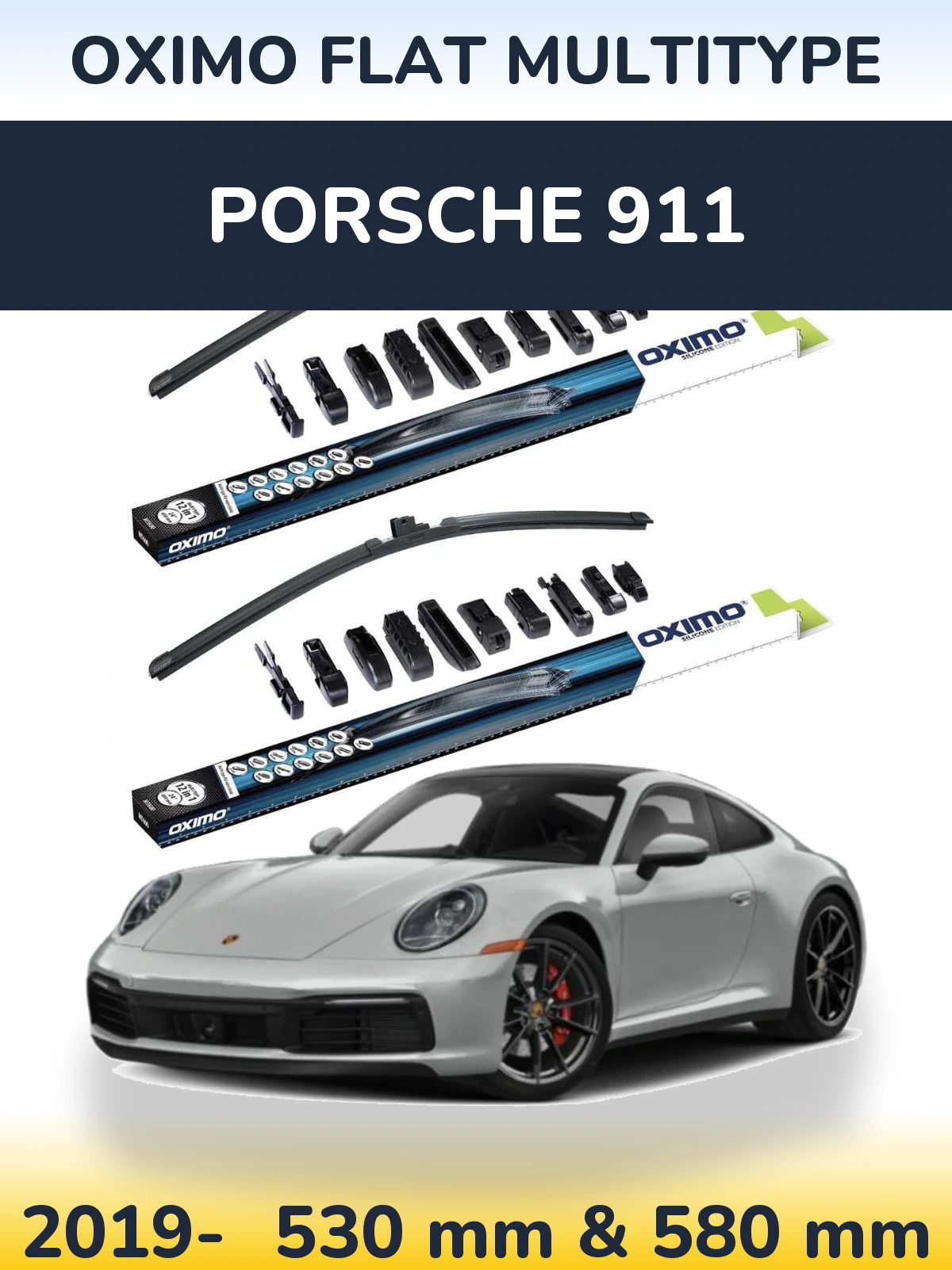 Komplet przednich wycieraczek Oximo Flat MultiType 530 & 580 mm do Porsche 911 2019-2026