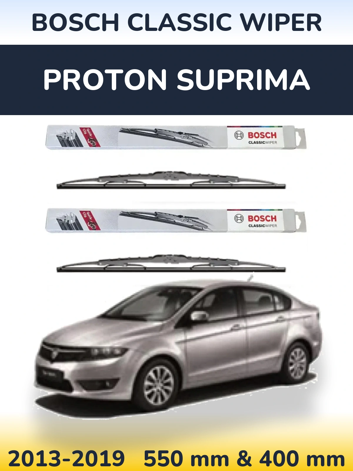 Komplet przednich wycieraczek BOSCH Classic Wiper 550 & 400 mm do Proton Suprima 2013-2019