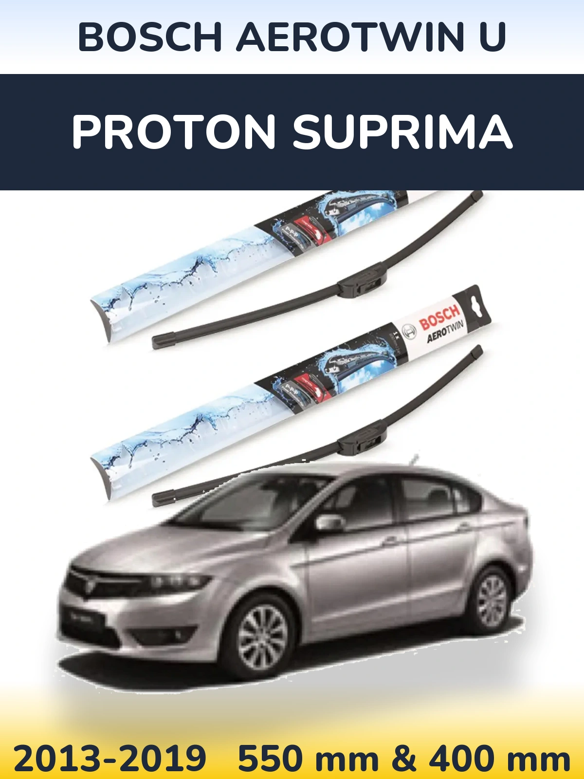 Front wiper blade set BOSCH AeroTwin U 550 & 400 mm for Proton Suprima 2013-2019