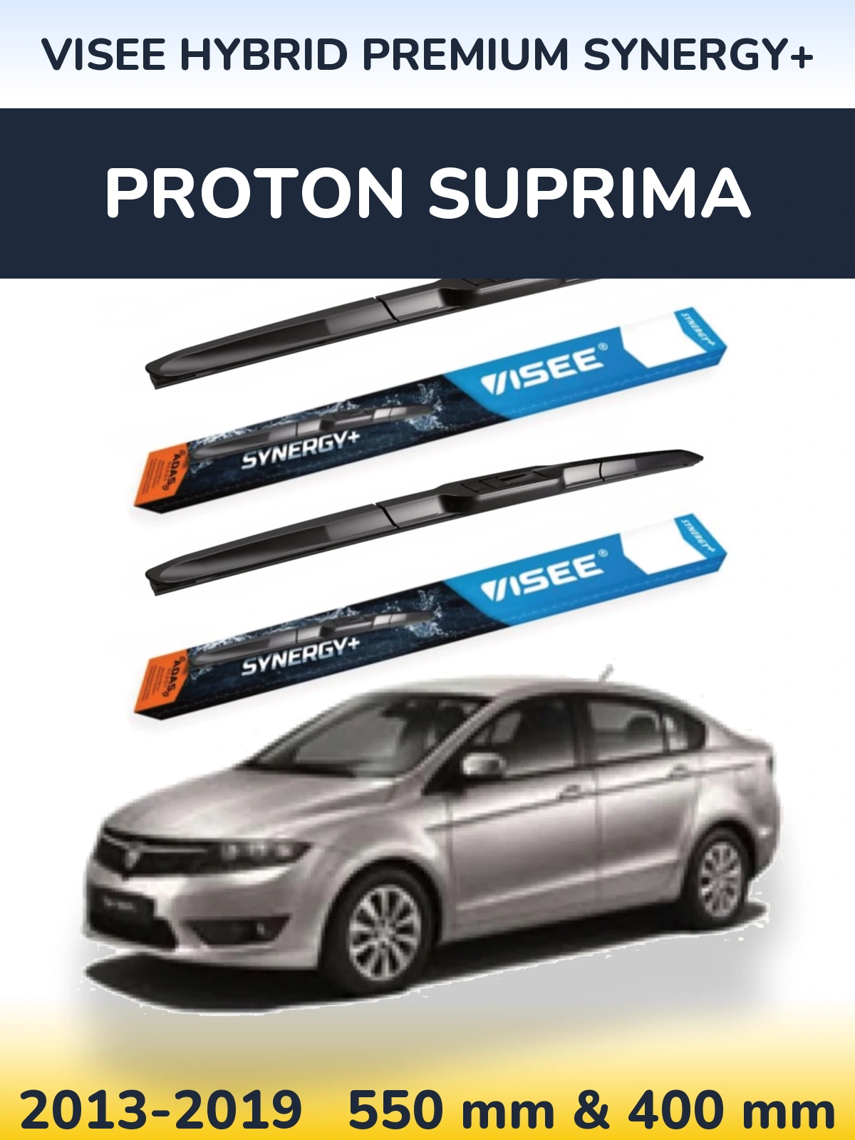 Front wiper blade set VISEE HYBRID PREMIUM SYNERGY+ 550 & 400 mm for Proton Suprima 2013-2019