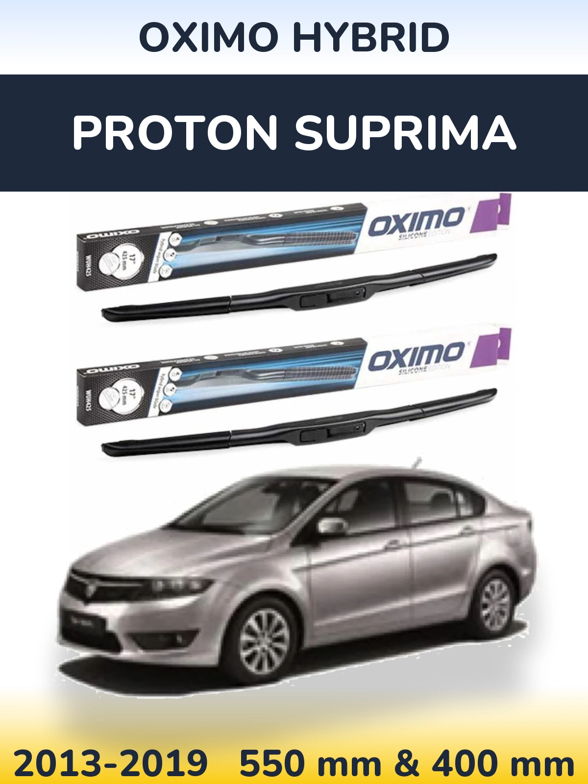 Front wiper blade set Oximo Hybrid 550 & 400 mm for Proton Suprima 2013-2019