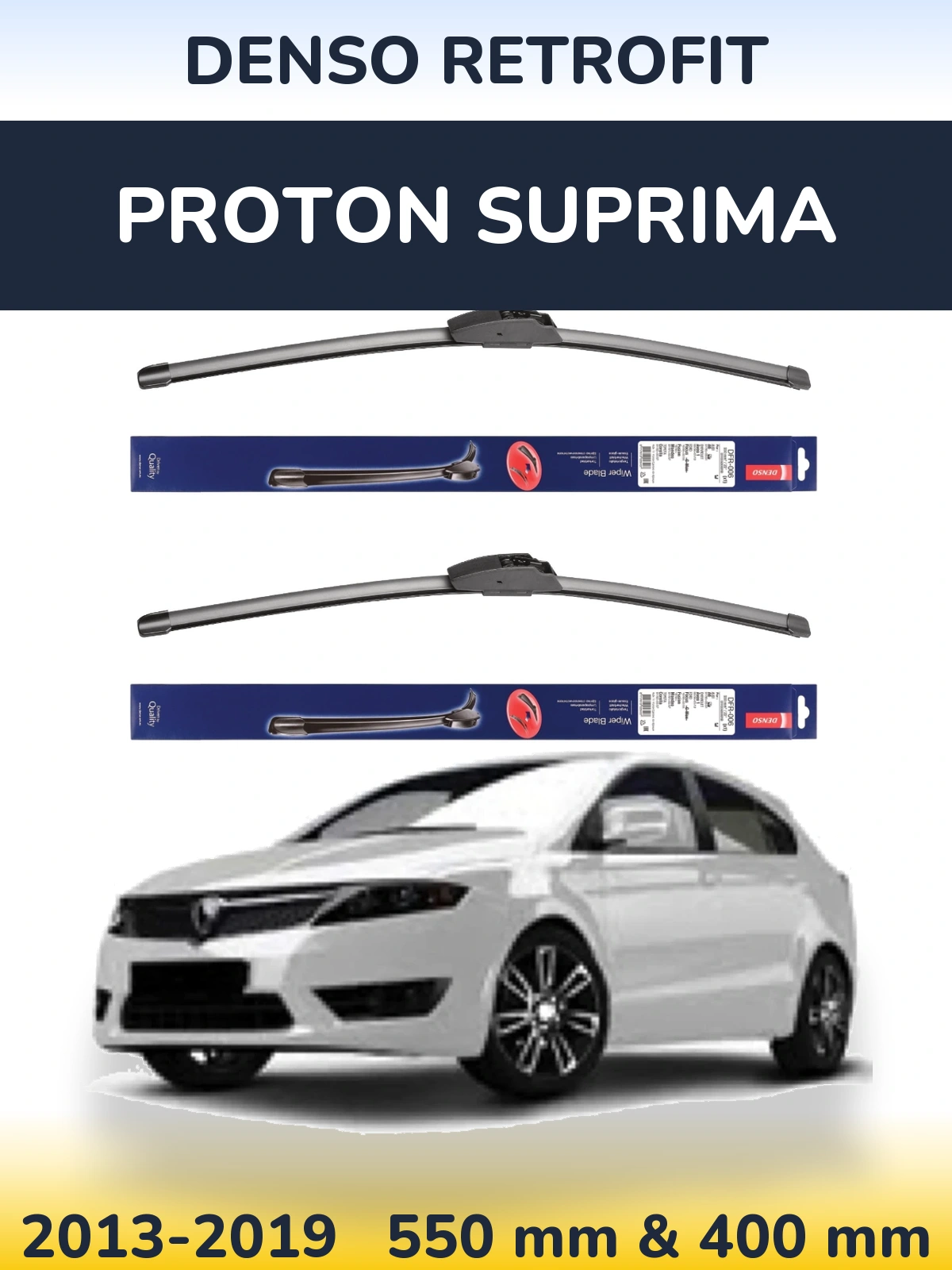 Komplet przednich wycieraczek Denso Retrofit 550 & 400 mm do Proton Suprima 2013-2019