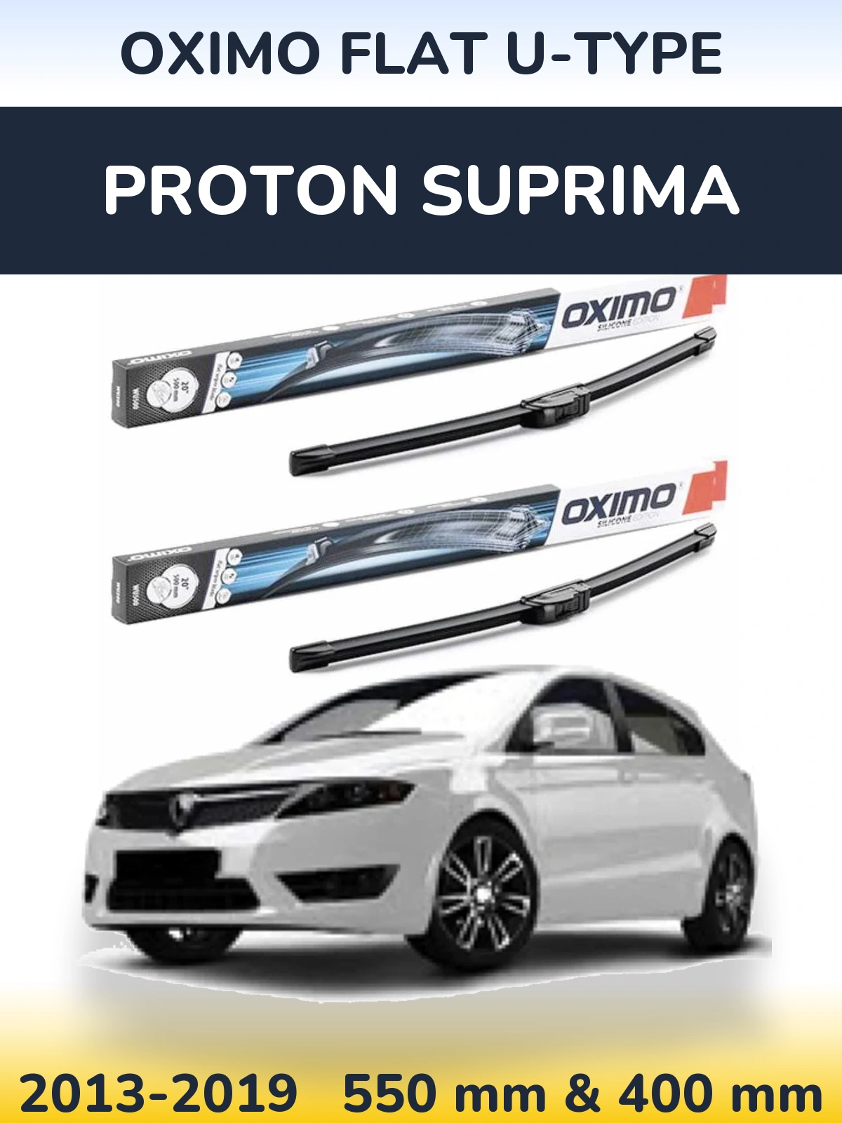 Комплект передних дворников Oximo Flat U-type 550 & 400 мм для Proton Suprima 2013-2019