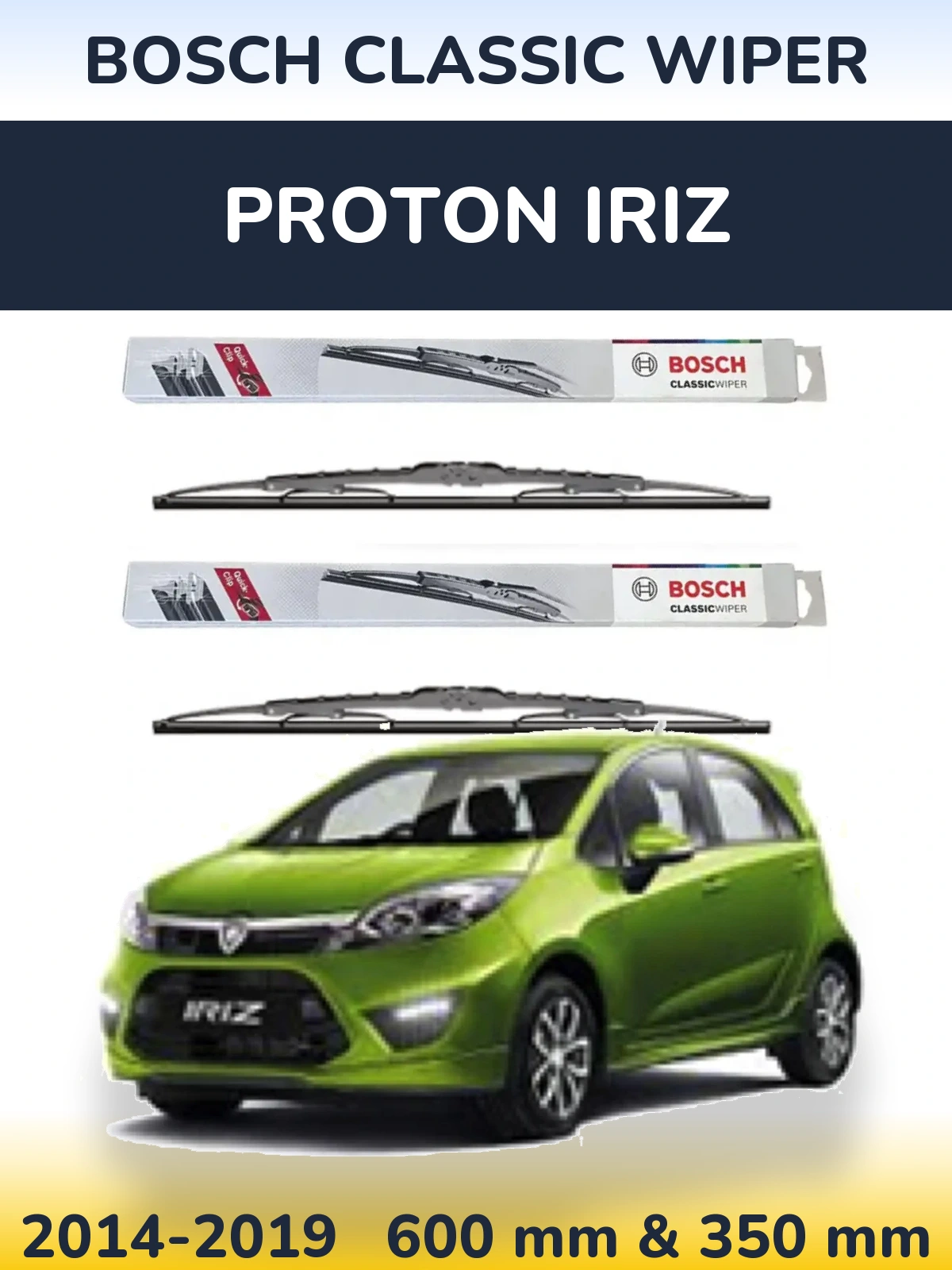 Комплект передних дворников BOSCH Classic Wiper 600 & 340 мм для Proton Iriz 2014-2019