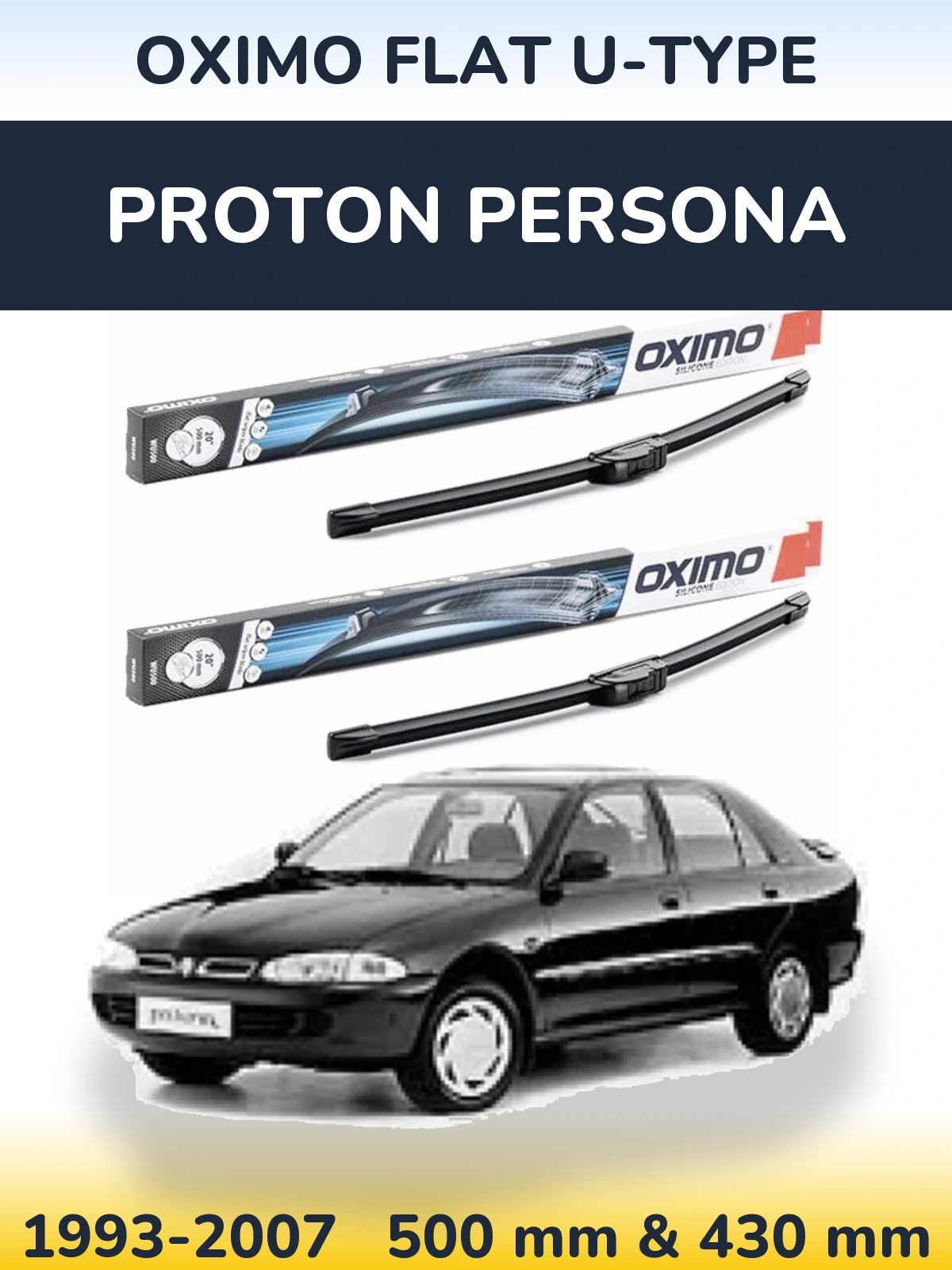 Комплект передних дворников Oximo Flat U-type 500 & 430 мм для Proton Persona 1993-2007