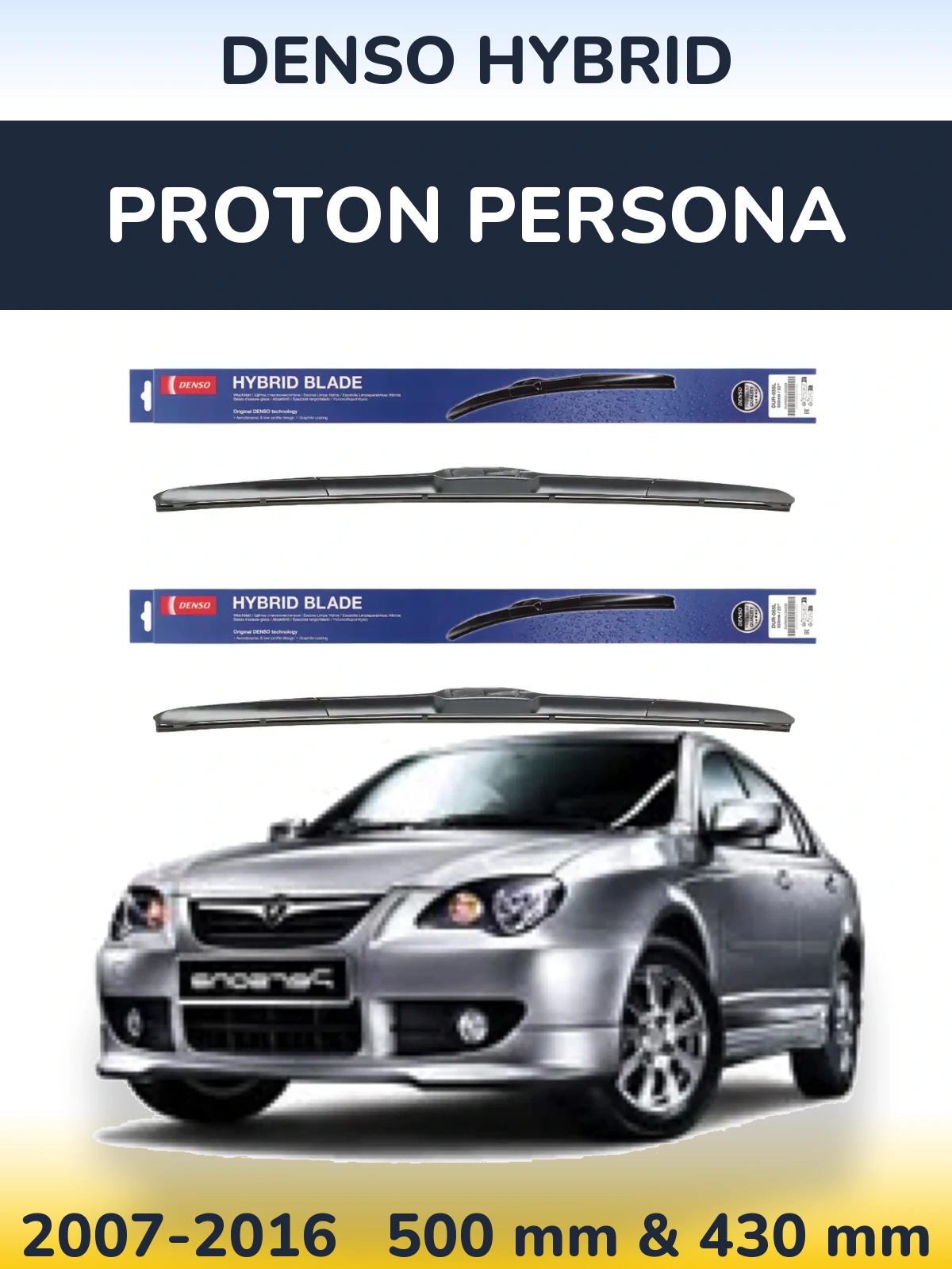 Komplet przednich wycieraczek Denso Hybrid 500 & 430 mm do Proton Persona 2007-2016