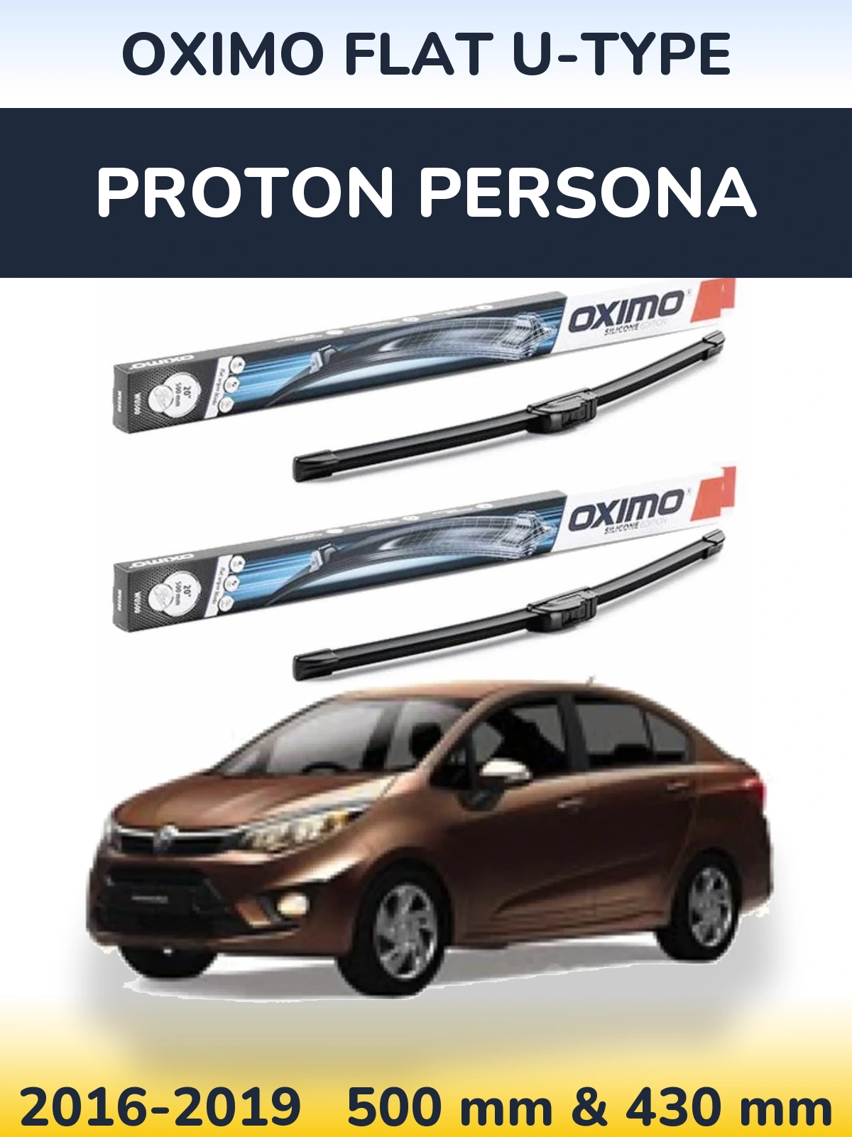 Komplet przednich wycieraczek Oximo Flat U-type 500 & 430 mm do Proton Persona 2016-2019