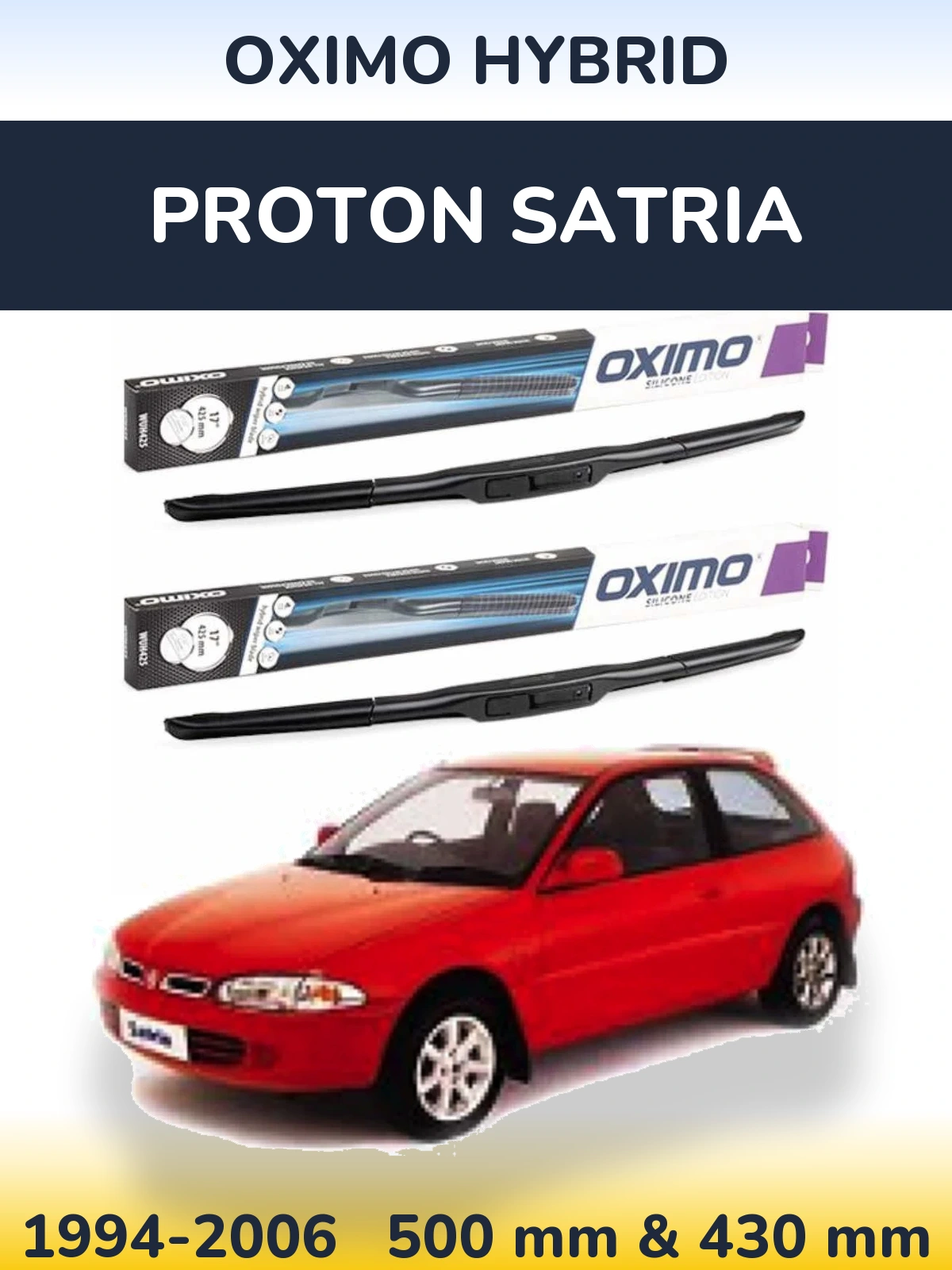Комплект передних дворников Oximo Hybrid 500 & 430 мм для Proton Satria 1994-2006